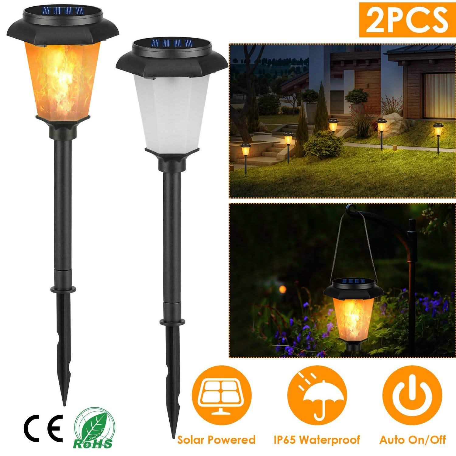 2-Piece: Solar Flame Torch Light Outdoor Lighting - Tophatter Daily Deals