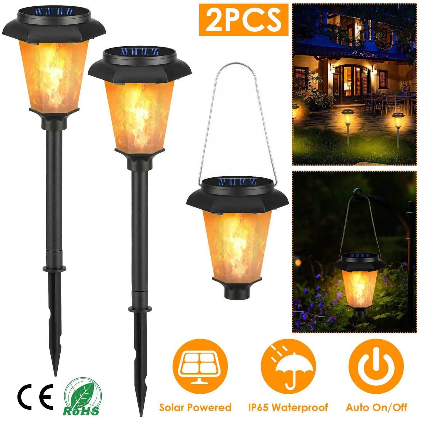 2-Piece: Solar Flame Torch Light Outdoor Lighting - Tophatter Daily Deals