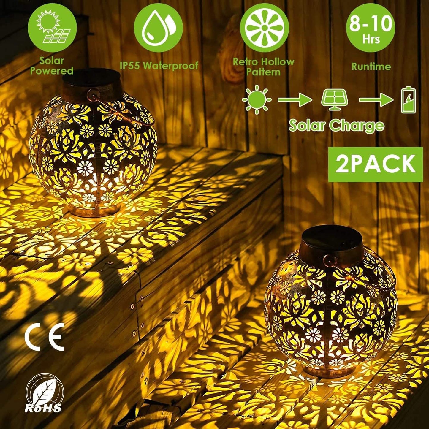 2-Piece: Solar Powered Hanging Lights Outdoor Lighting - Tophatter Daily Deals