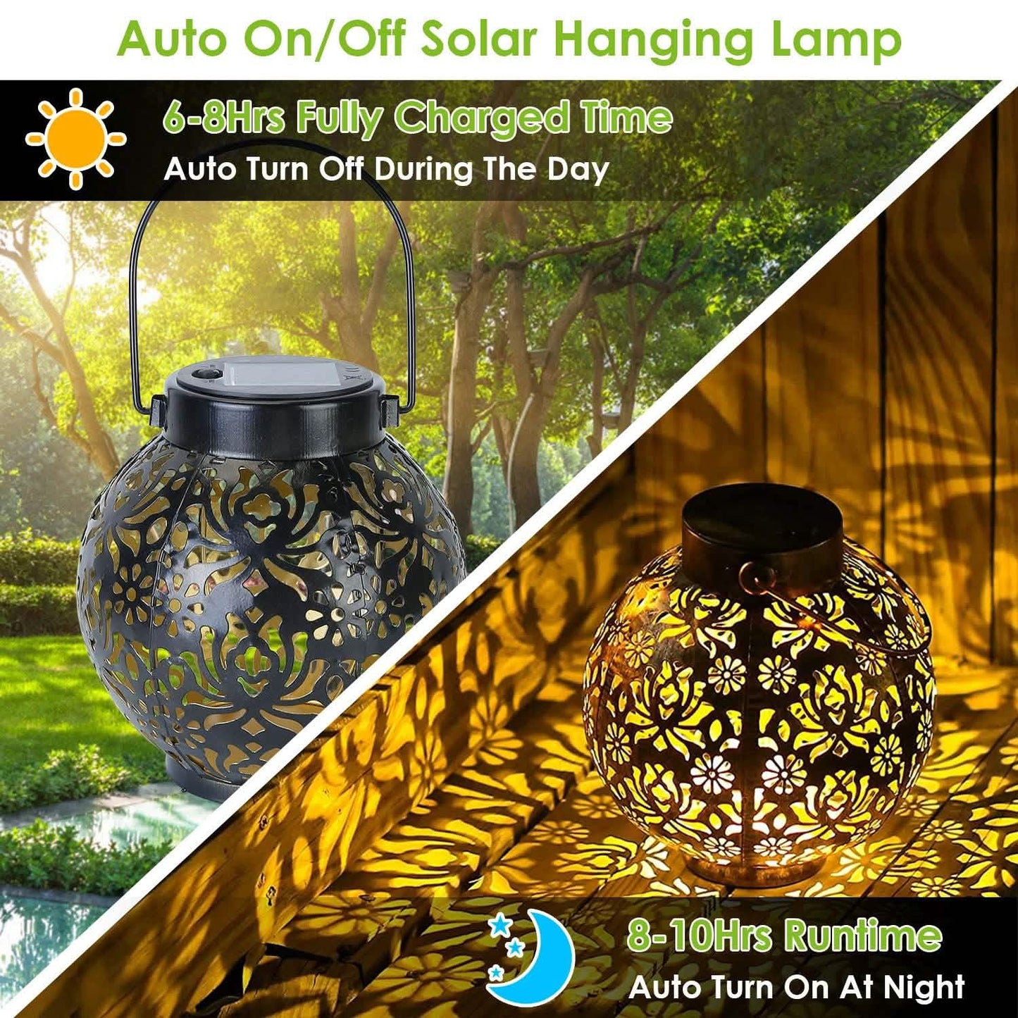 2-Piece: Solar Powered Hanging Lights Outdoor Lighting - Tophatter Daily Deals