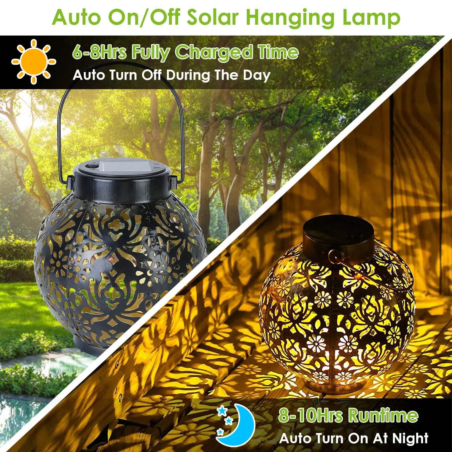 2-Piece: Solar Powered Hanging Lights Outdoor Lighting - Tophatter Daily Deals