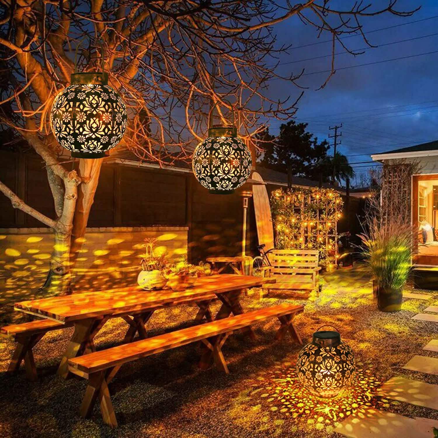 2-Piece: Solar Powered Hanging Lights Outdoor Lighting - Tophatter Daily Deals