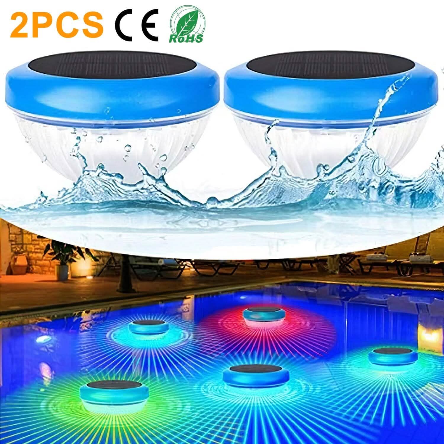 2-Piece: Solar Powered LED Pool Light Gradient Multicolor Changing Outdoor Lighting - Tophatter Daily Deals