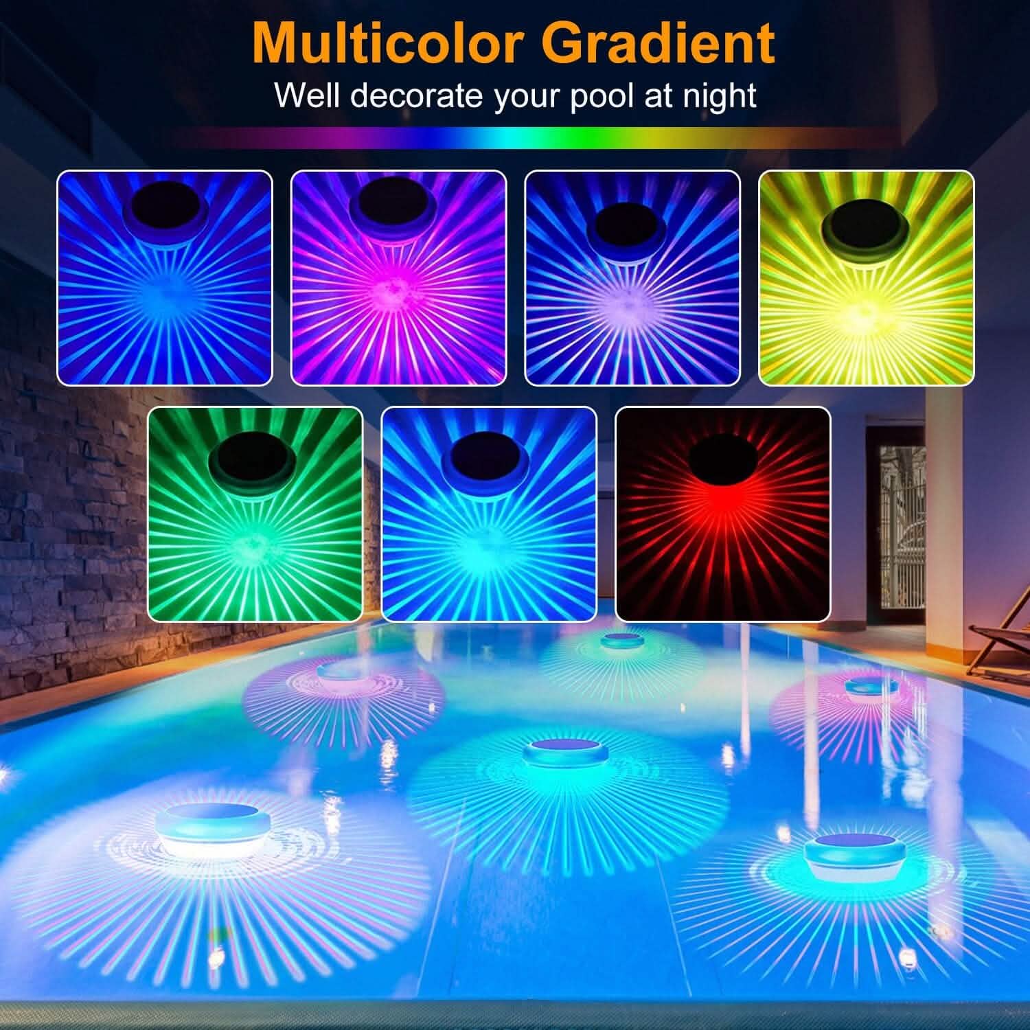 2-Piece: Solar Powered LED Pool Light Gradient Multicolor Changing Outdoor Lighting - Tophatter Daily Deals