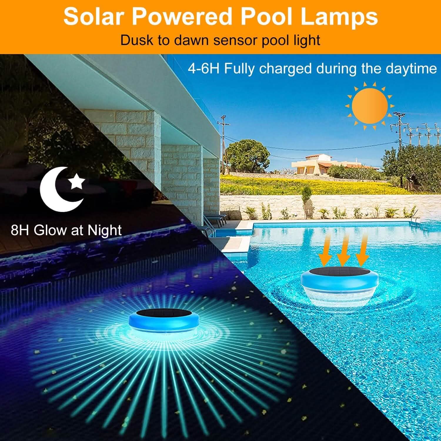 2-Piece: Solar Powered LED Pool Light Gradient Multicolor Changing Outdoor Lighting - Tophatter Daily Deals