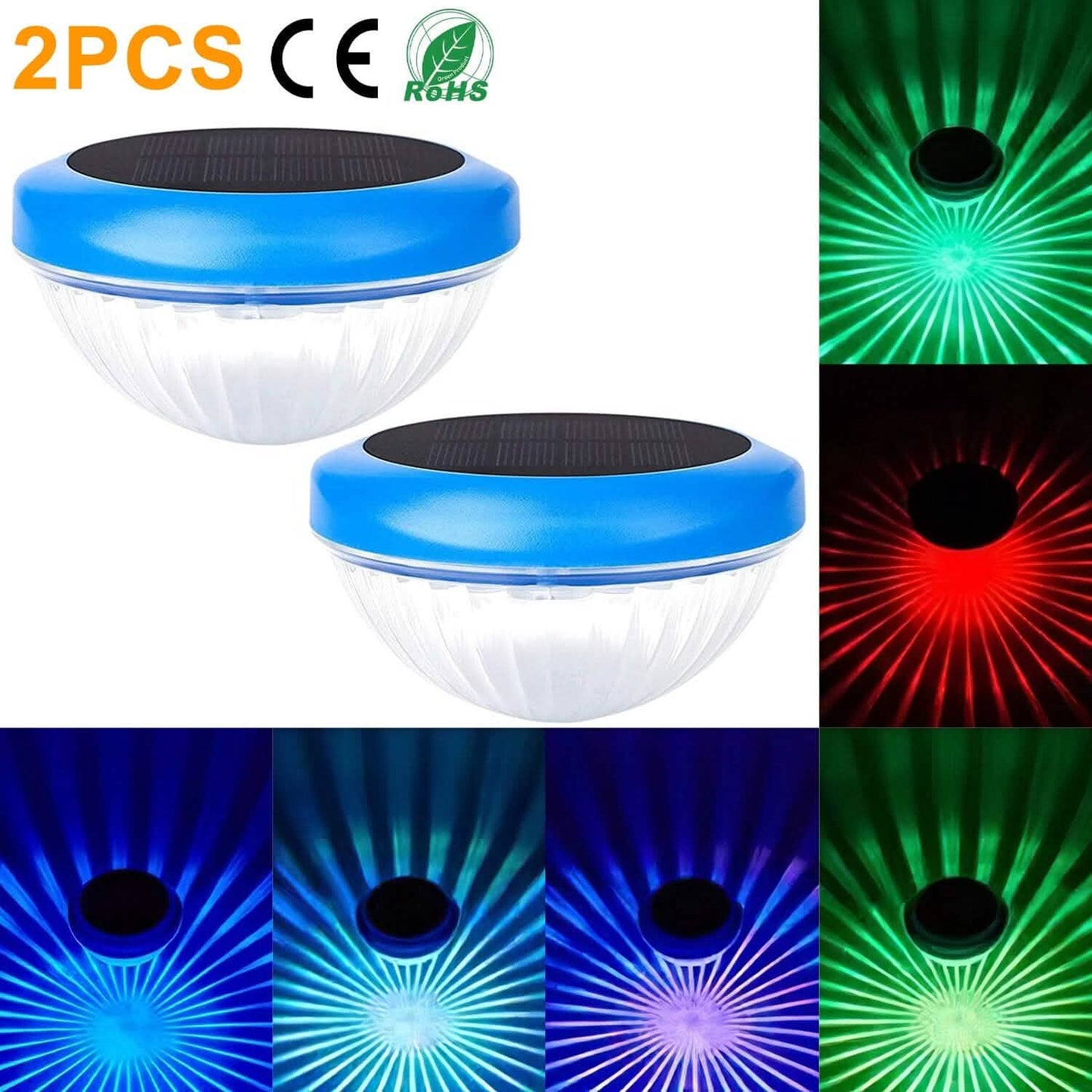 2-Piece: Solar Powered LED Pool Light Gradient Multicolor Changing Outdoor Lighting - Tophatter Daily Deals