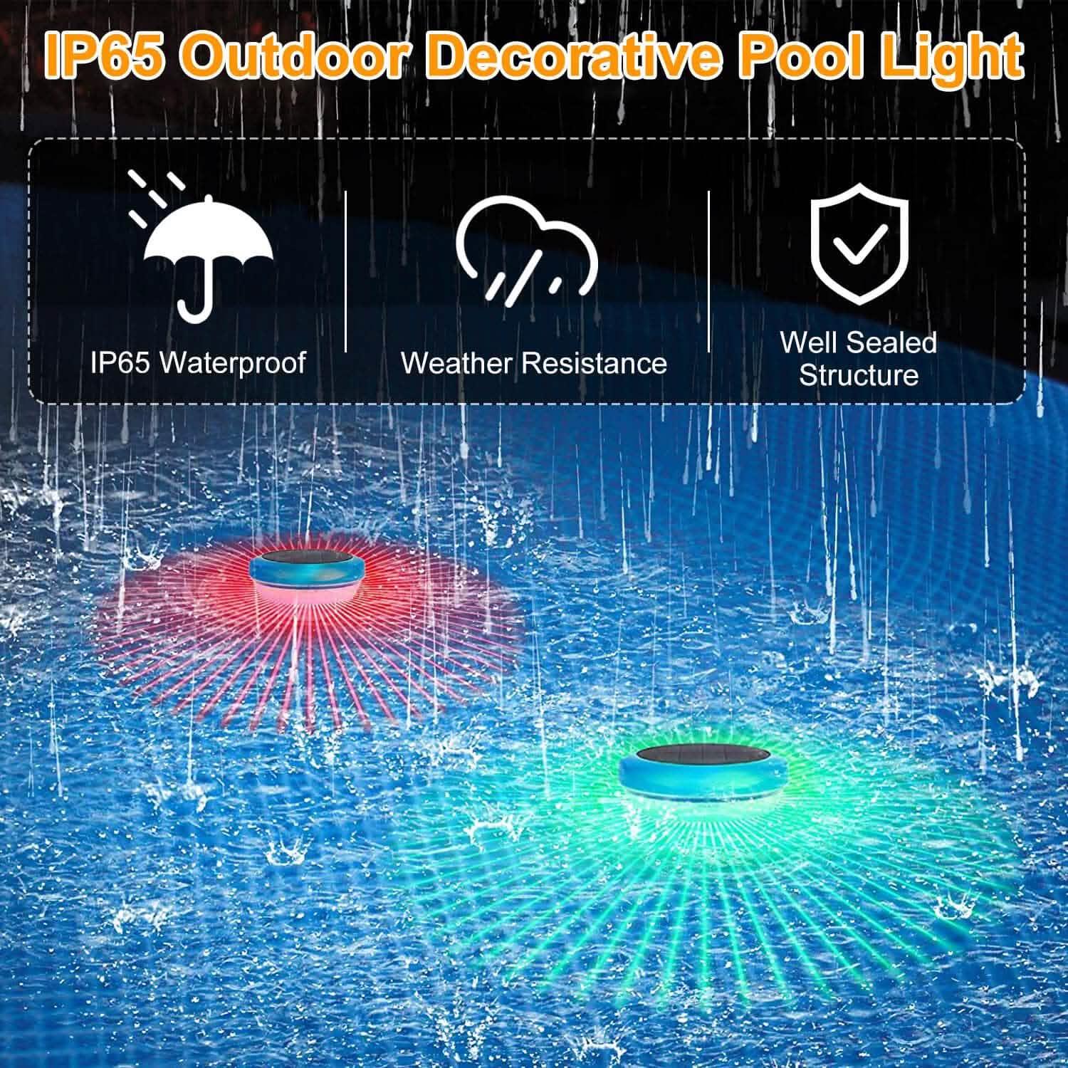 2-Piece: Solar Powered LED Pool Light Gradient Multicolor Changing Outdoor Lighting - Tophatter Daily Deals
