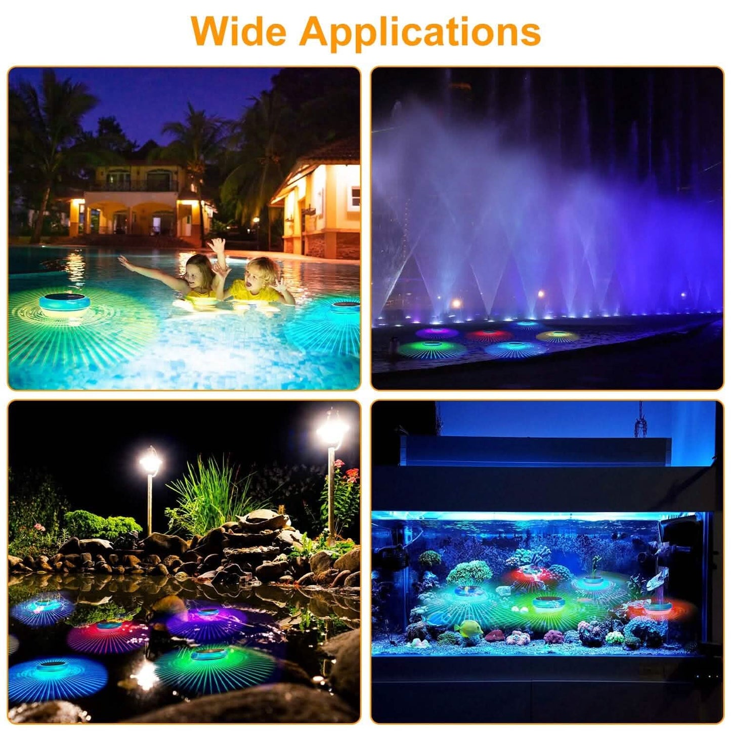 2-Piece: Solar Powered LED Pool Light Gradient Multicolor Changing Outdoor Lighting - Tophatter Daily Deals