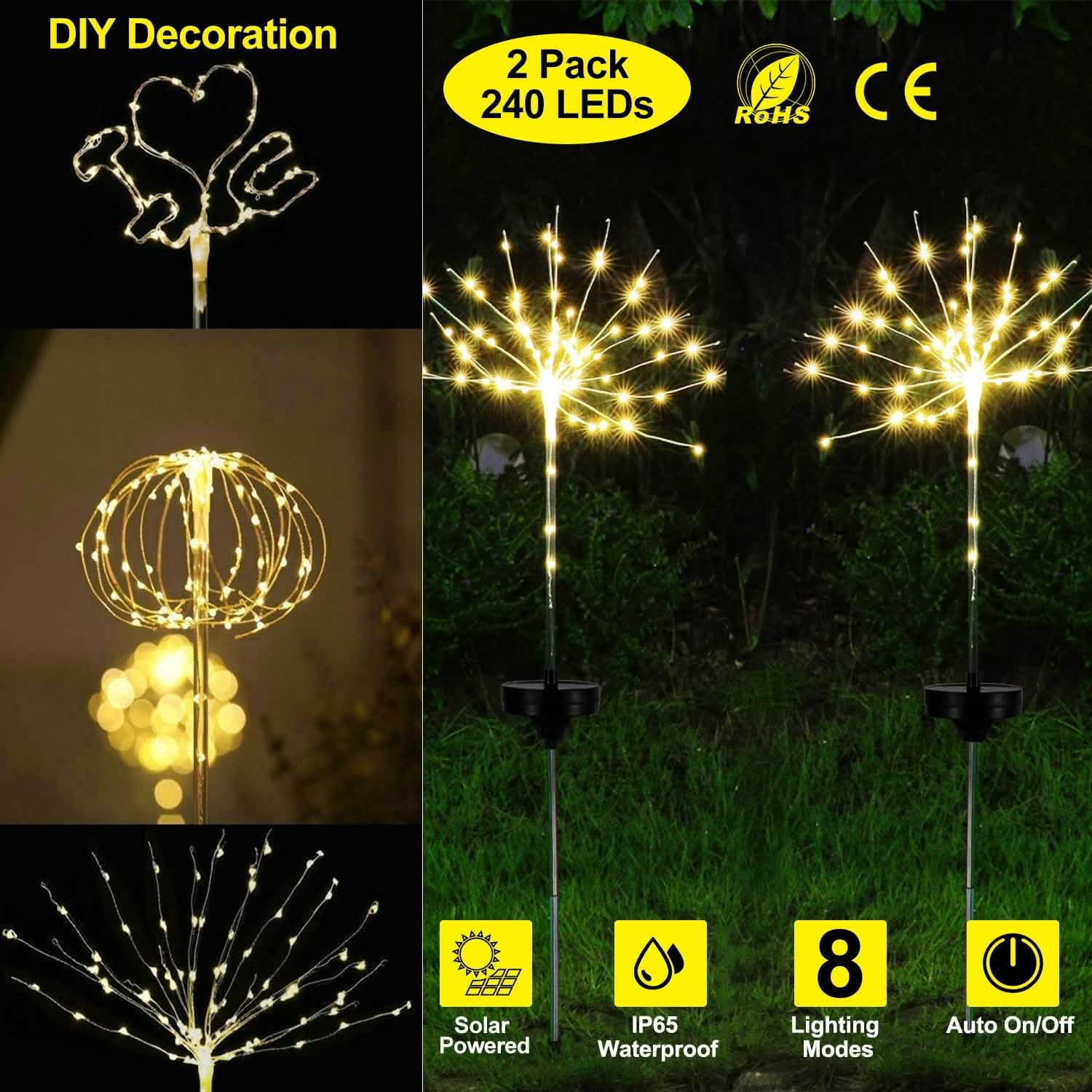 2-Piece: Solar Powered Starburst Garden Lights Outdoor Lighting - Tophatter Daily Deals