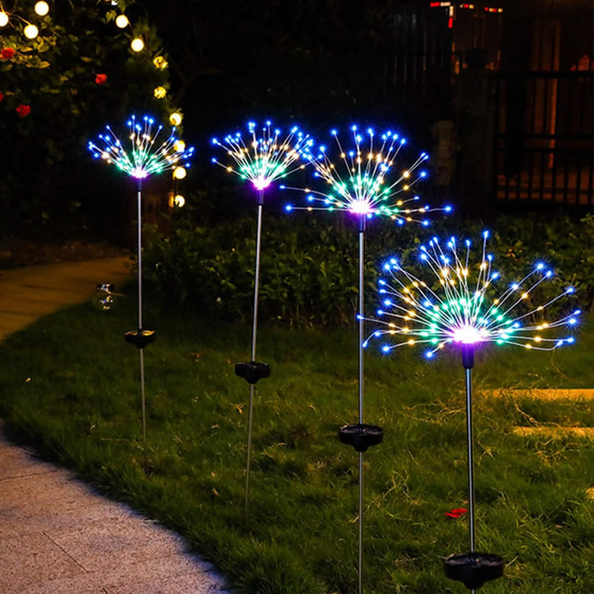 2-Piece: Solar Powered Starburst Garden Lights Multicolor Solar Outdoor Lights - Tophatter Daily Deals