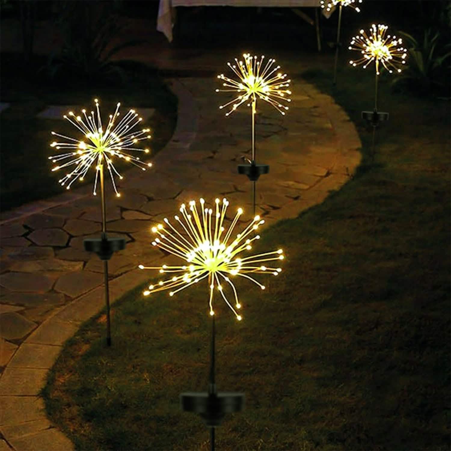 2-Piece: Solar Powered Starburst Garden Lights Warm White Outdoor Lighting - Tophatter Daily Deals