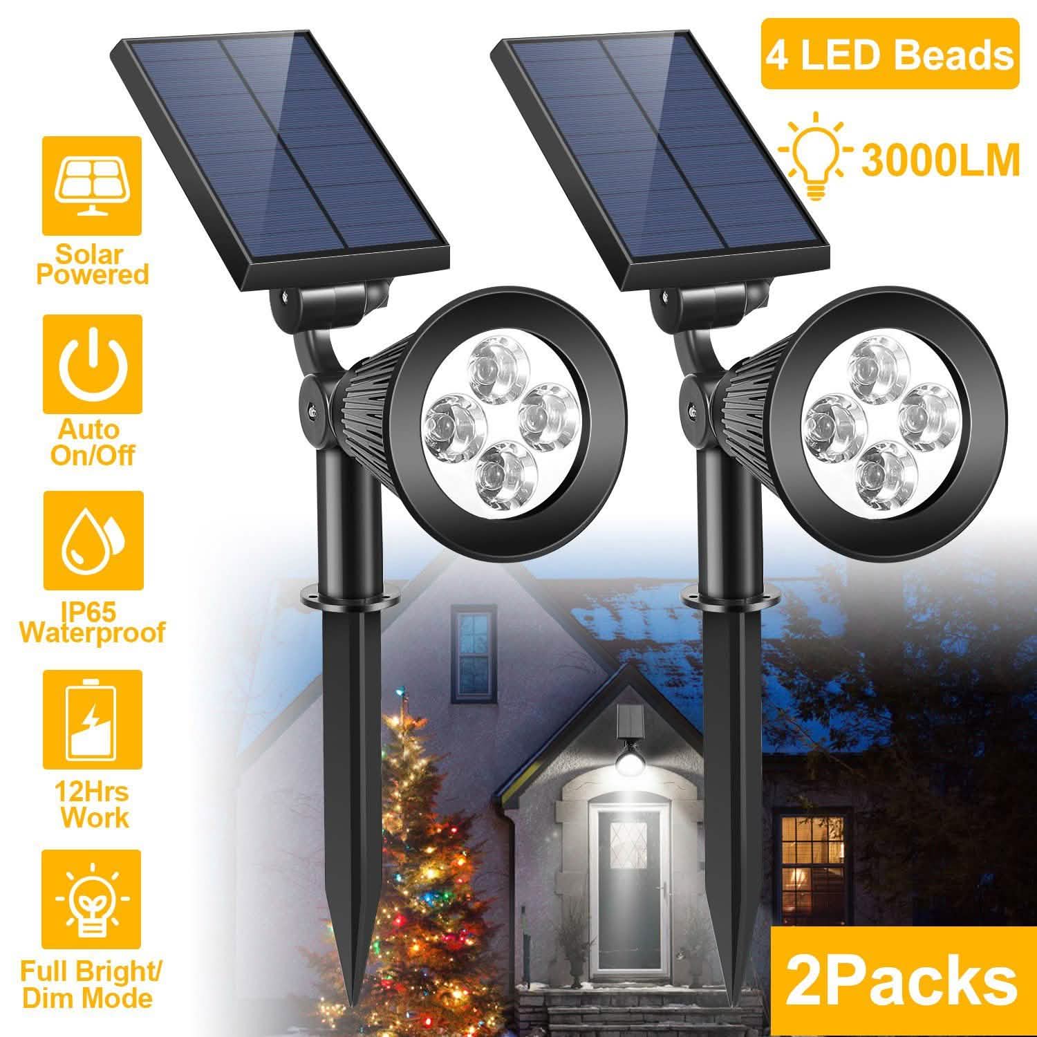 2-Piece: Solar Spotlight Outdoor Dusk Waterproof Outdoor Lighting - Tophatter Daily Deals