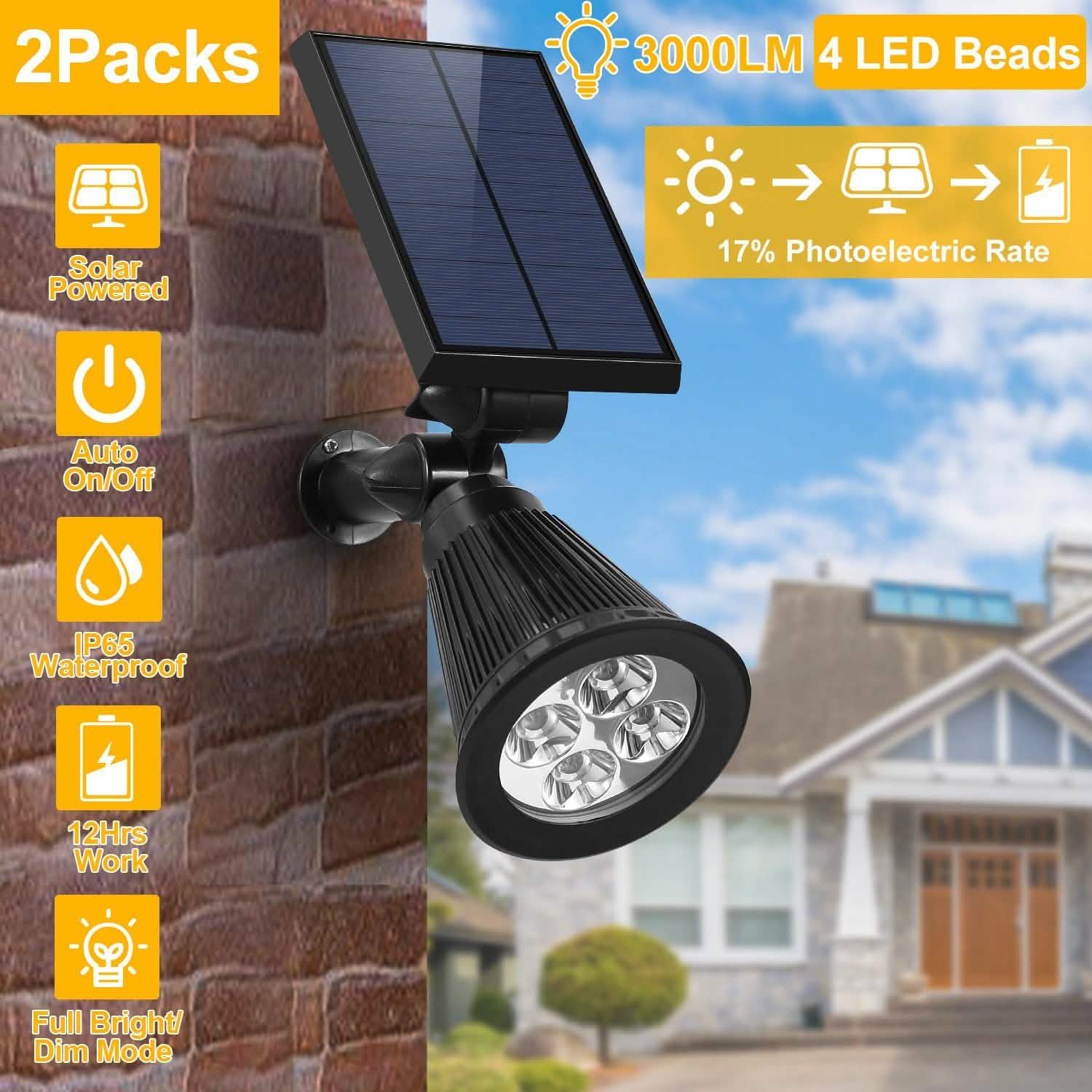 2-Piece: Solar Spotlight Outdoor Dusk Waterproof Outdoor Lighting - Tophatter Daily Deals