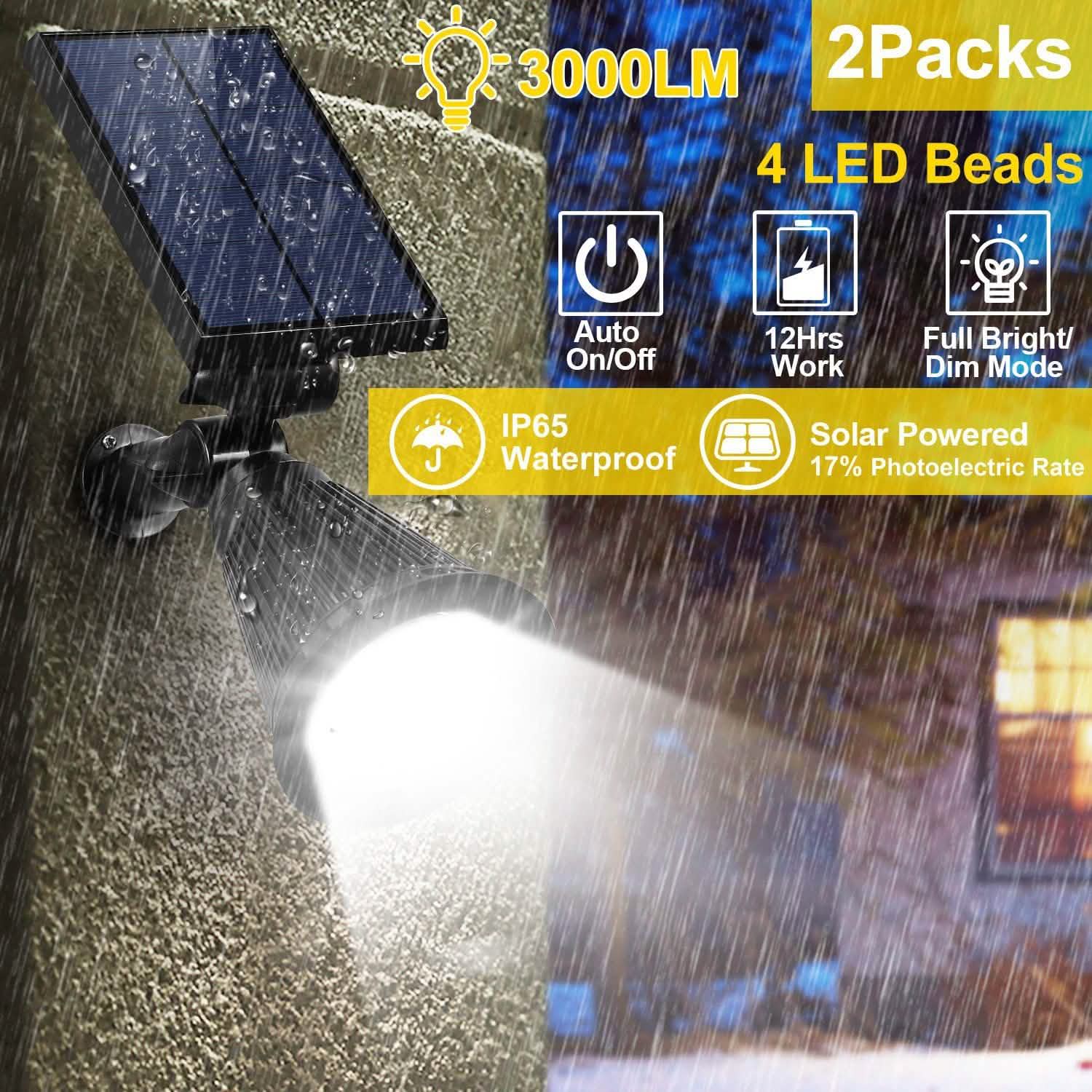 2-Piece: Solar Spotlight Outdoor Dusk Waterproof Outdoor Lighting - Tophatter Daily Deals
