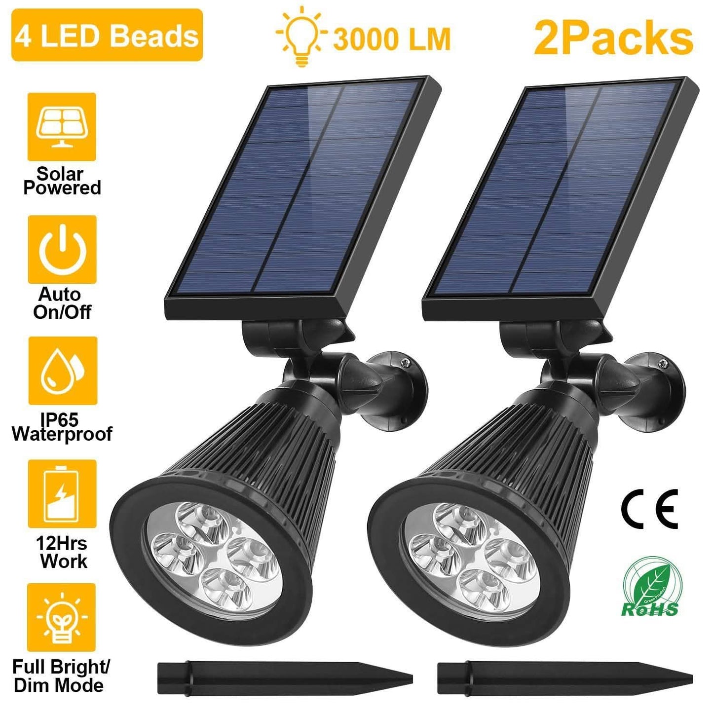 2-Piece: Solar Spotlight Outdoor Dusk Waterproof Outdoor Lighting - Tophatter Daily Deals