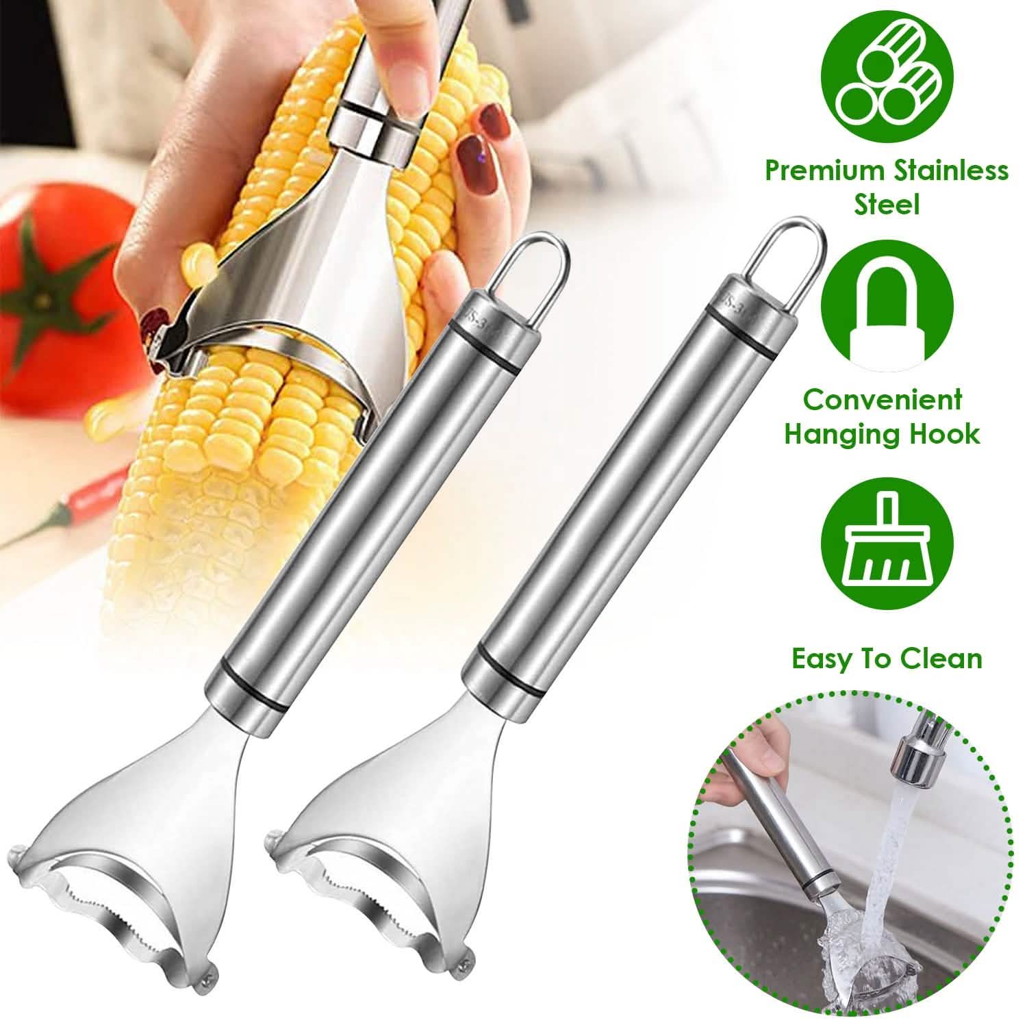 2-Piece: Stainless Steel Corn Cob Peelers Kitchen Tools & Gadgets - Tophatter Daily Deals