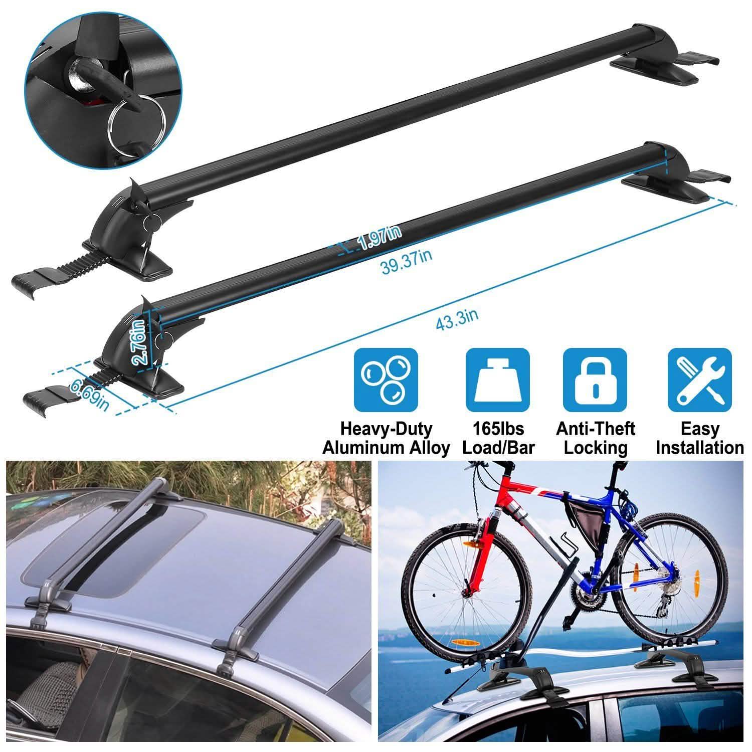 2-Piece: Universal 110CM/43-Inch Car Roof Rack Cross Bar Automotive - Tophatter Daily Deals