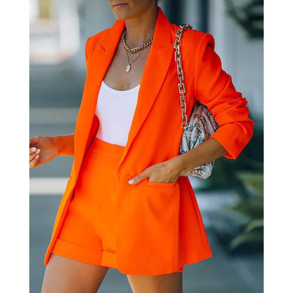 2-Piece: Women's Basic Shirt Collar Blazer Orange Women's Outerwear - Tophatter Daily Deals