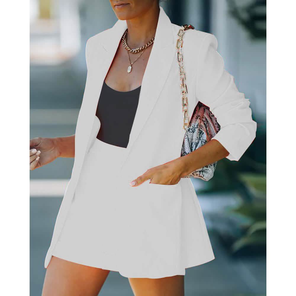 2-Piece: Women's Basic Shirt Collar Blazer White Women's Outerwear - Tophatter Daily Deals
