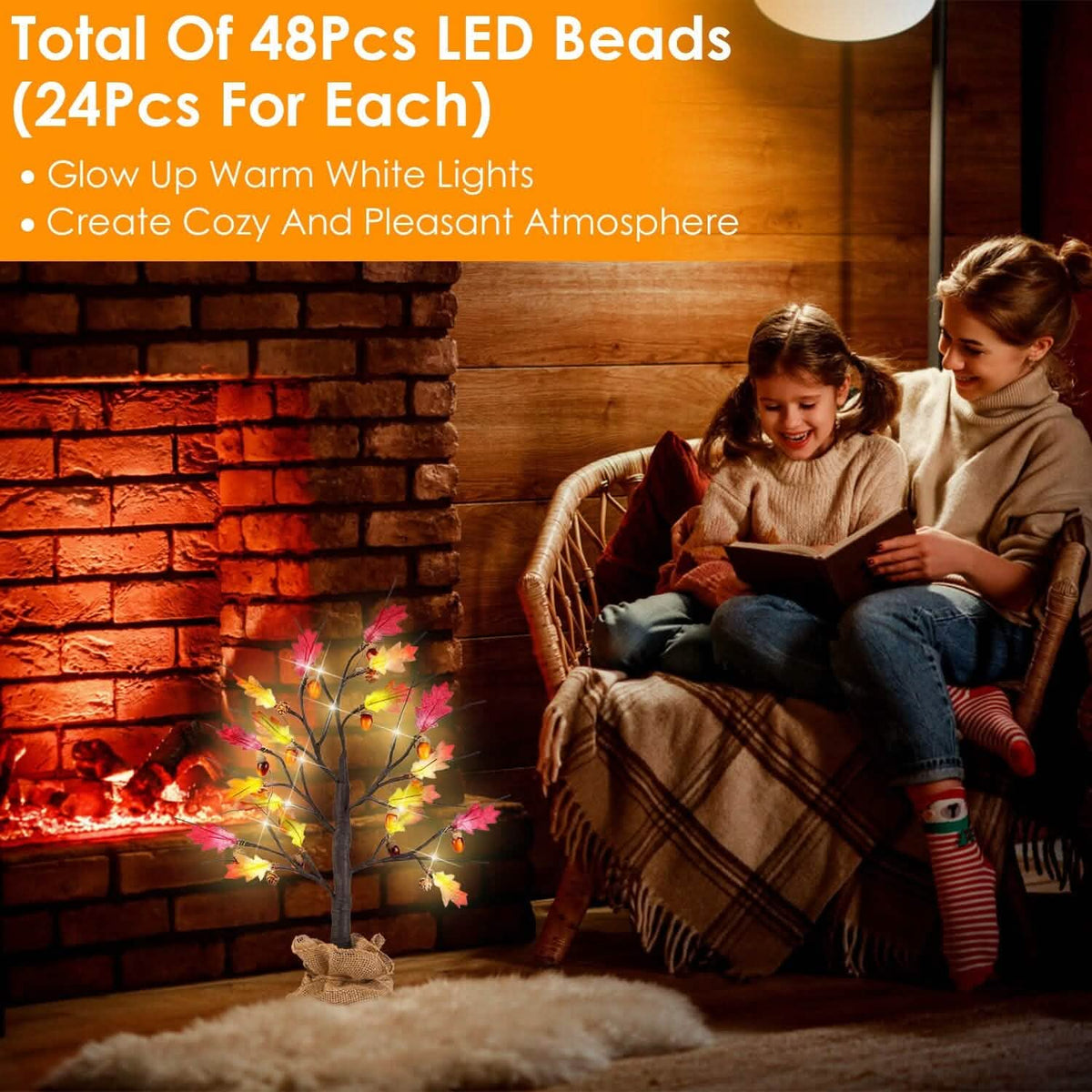 2-Pieces: 2FT Artificial Lighted Maple Tree with 24-Pieces Warm White LED Beads Furniture & Decor - Tophatter Daily Deals