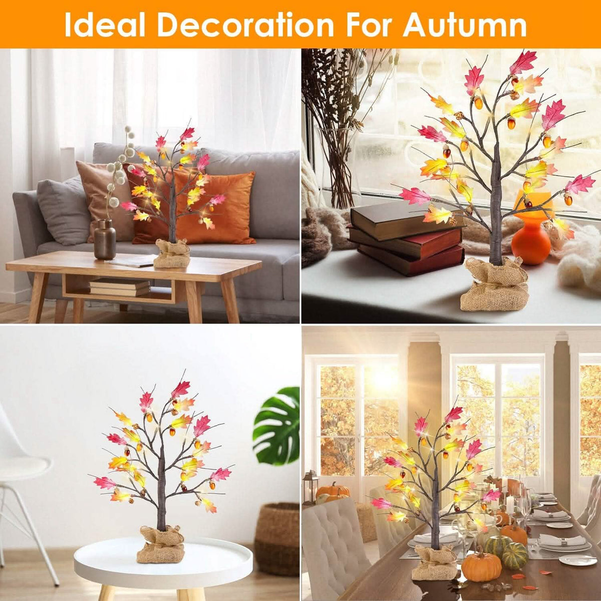 2-Pieces: 2FT Artificial Lighted Maple Tree with 24-Pieces Warm White LED Beads Furniture & Decor - Tophatter Daily Deals