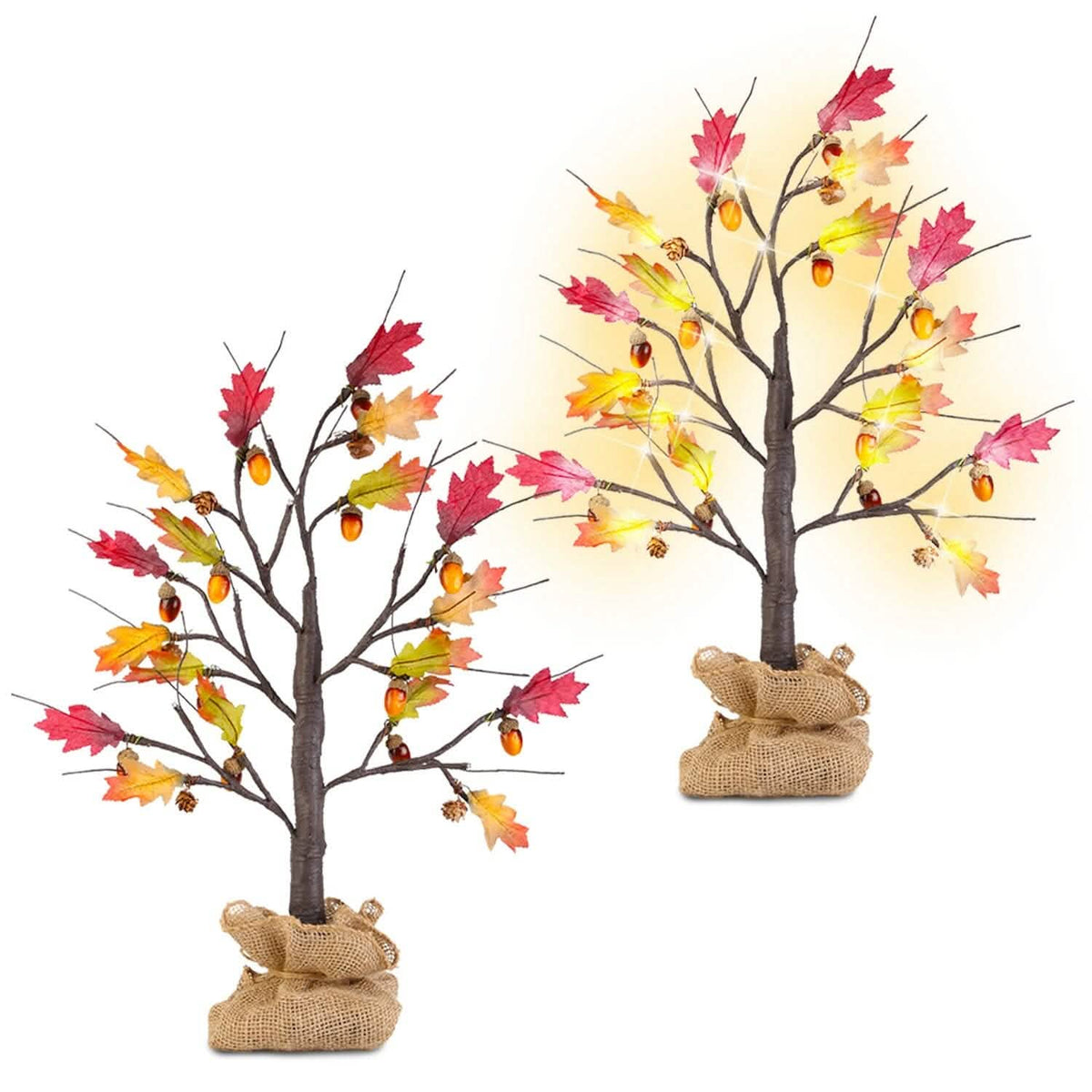 2-Pieces: 2FT Artificial Lighted Maple Tree with 24-Pieces Warm White LED Beads Furniture & Decor - Tophatter Daily Deals