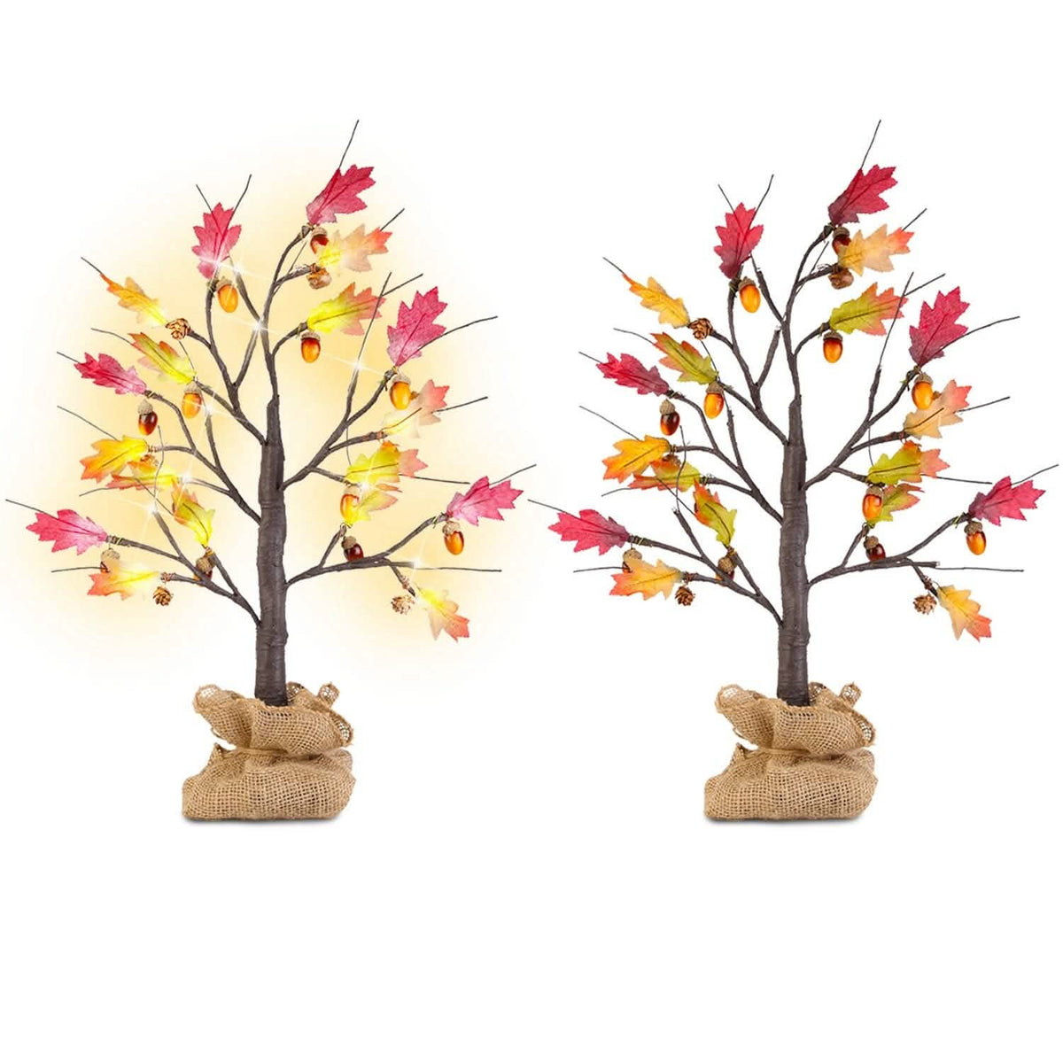 2-Pieces: 2FT Artificial Lighted Maple Tree with 24-Pieces Warm White LED Beads Furniture & Decor - Tophatter Daily Deals