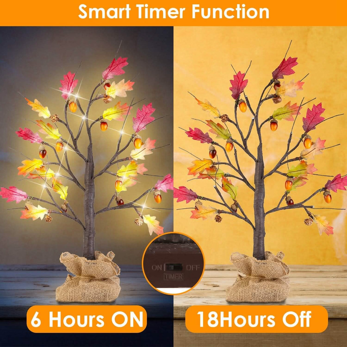 2-Pieces: 2FT Artificial Lighted Maple Tree with 24-Pieces Warm White LED Beads Furniture & Decor - Tophatter Daily Deals