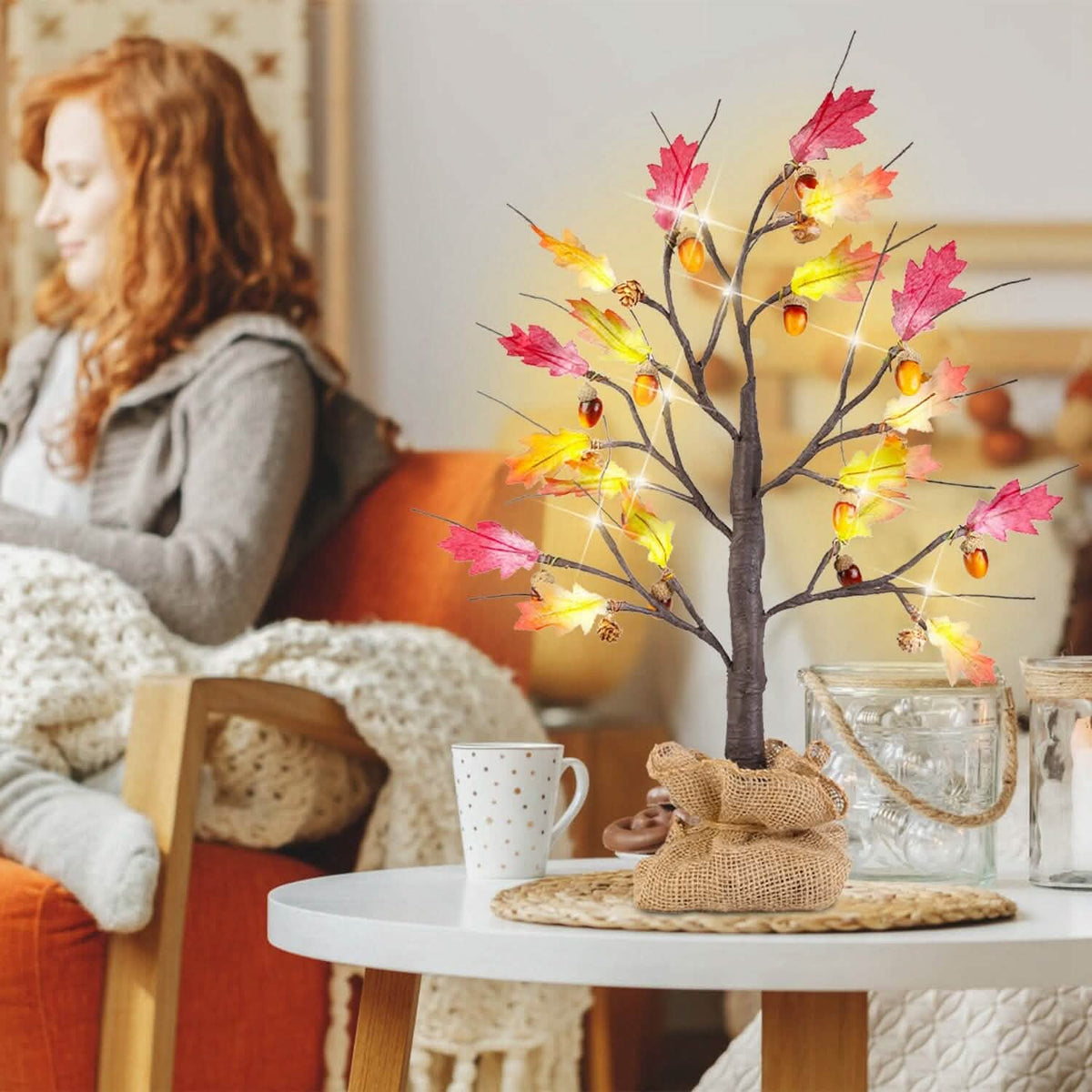 2-Pieces: 2FT Artificial Lighted Maple Tree with 24-Pieces Warm White LED Beads Furniture & Decor - Tophatter Daily Deals