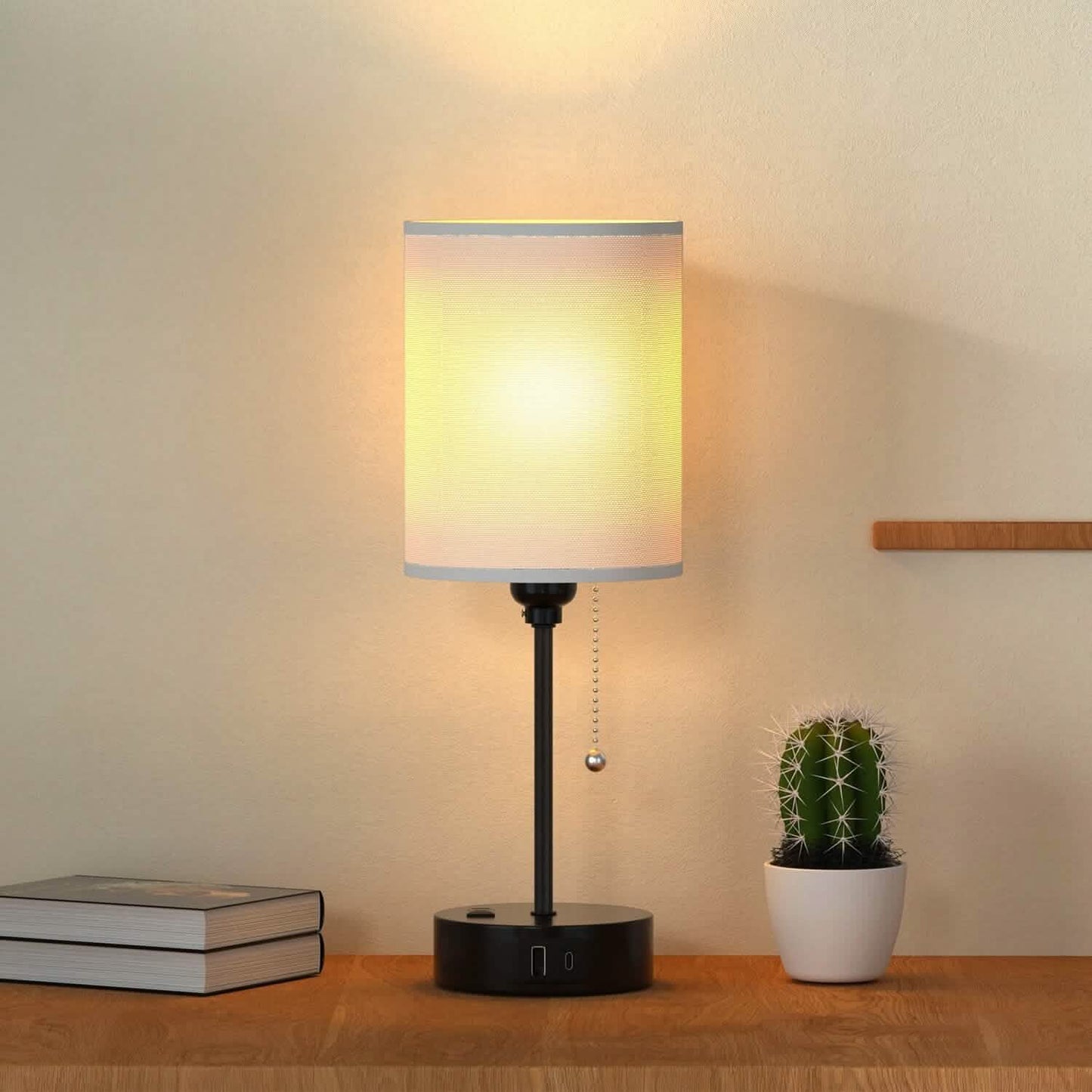2-Pieces: Bedside Lamps 3 Color Modes USB C+A AC Output Ports Pull Chain Indoor Lighting - Tophatter Daily Deals