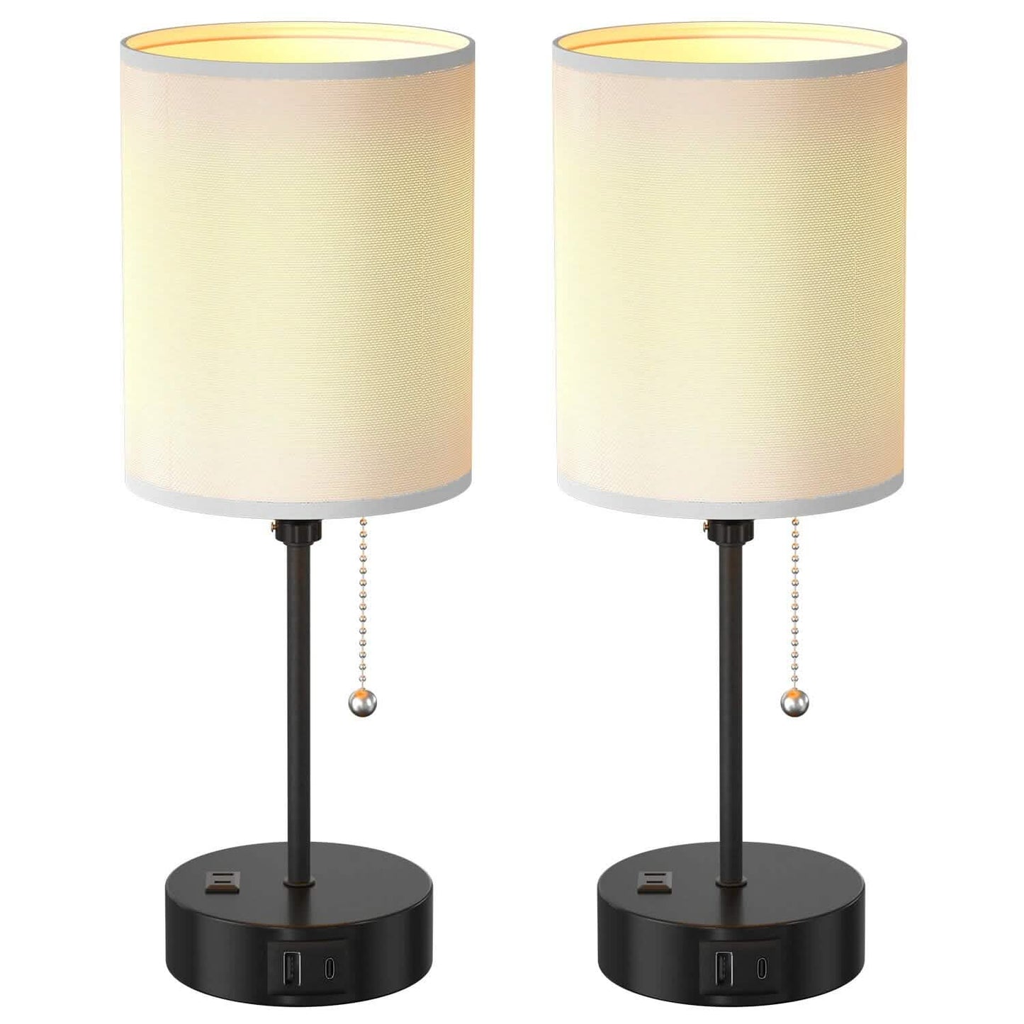 2-Pieces: Bedside Lamps 3 Color Modes USB C+A AC Output Ports Pull Chain Indoor Lighting - Tophatter Daily Deals