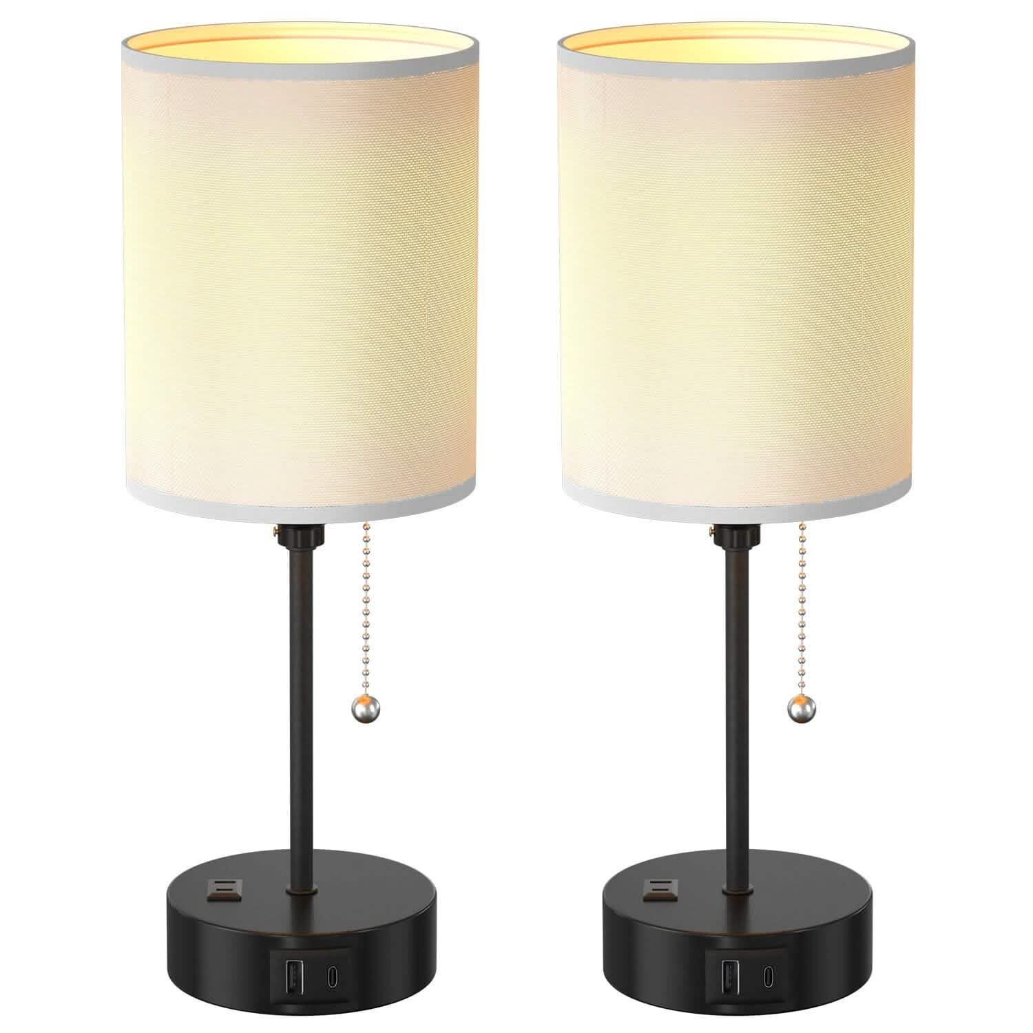 2-Pieces: Bedside Lamps 3 Color Modes USB C+A AC Output Ports Pull Chain Indoor Lighting - Tophatter Daily Deals
