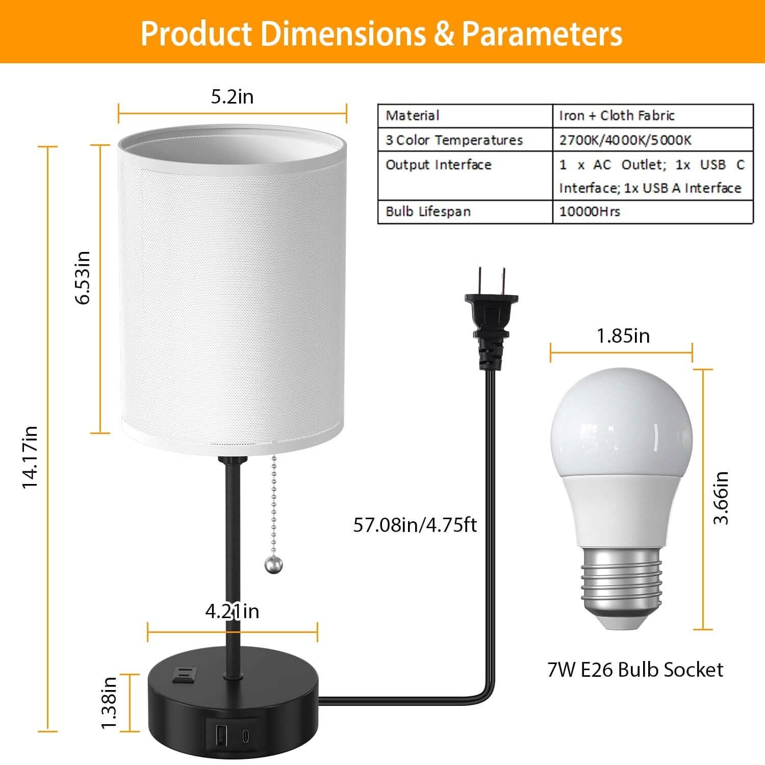 2-Pieces: Bedside Lamps 3 Color Modes USB C+A AC Output Ports Pull Chain Indoor Lighting - Tophatter Daily Deals