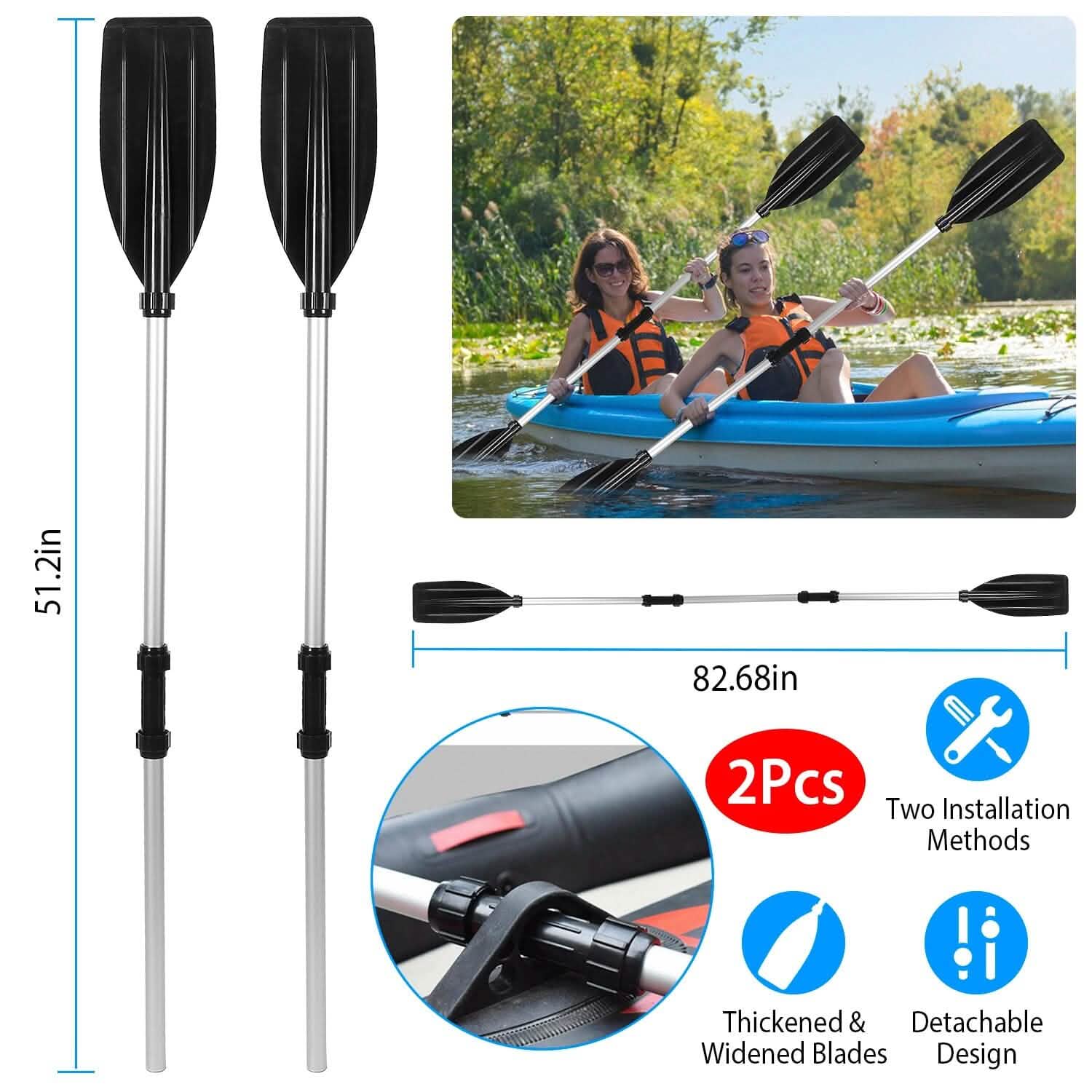 2-Pieces: Kayak Paddles Aluminum Alloy Detachable Canoe Outdoor Recreation - Tophatter Daily Deals