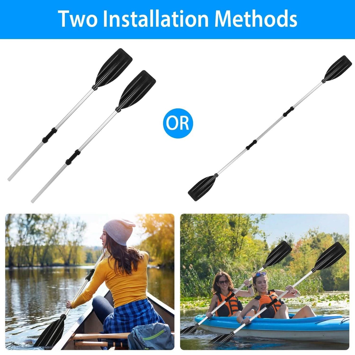 2-Pieces: Kayak Paddles Aluminum Alloy Detachable Canoe Outdoor Recreation - Tophatter Daily Deals