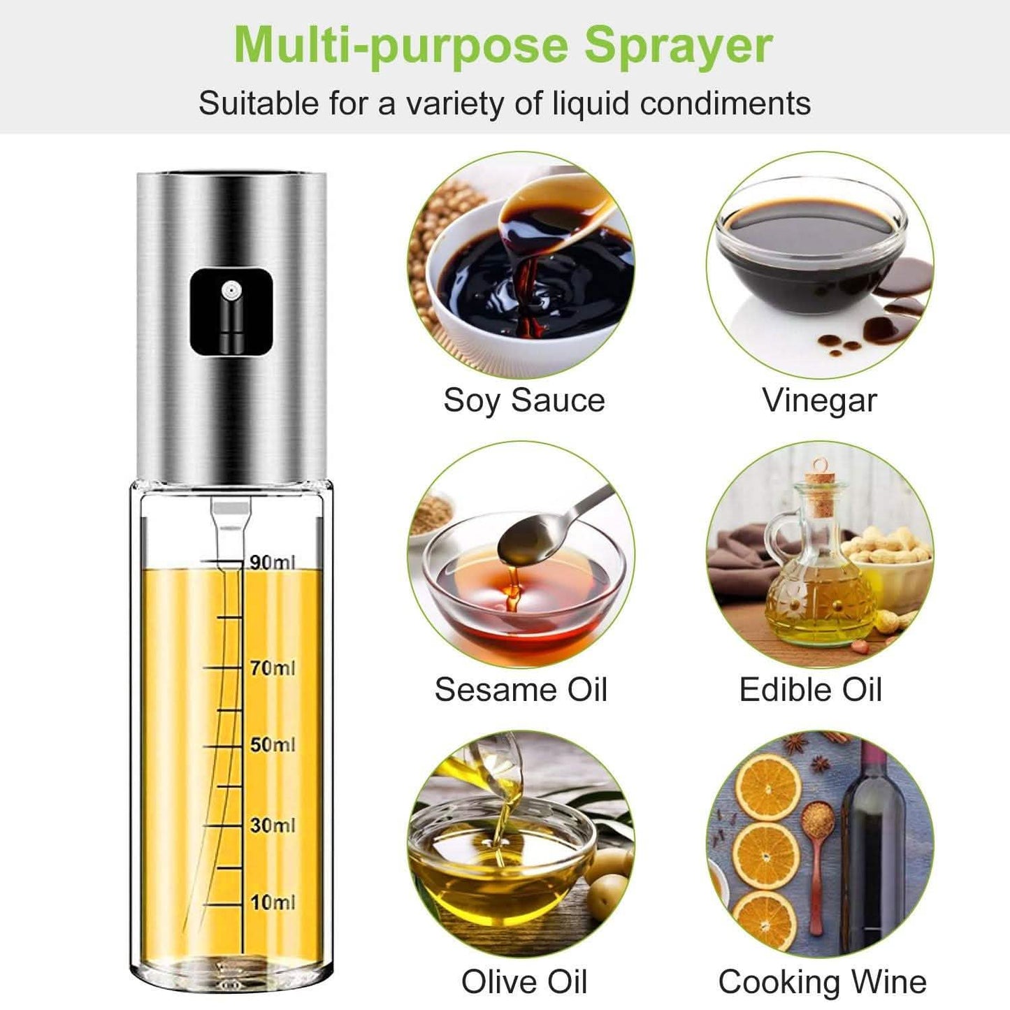 2-Pieces: Oil Dispenser Mister Refillable Stainless Steel Glass Vinegar with Measurement Oil Control Diet Kitchen Tools & Gadgets - Tophatter Daily Deals