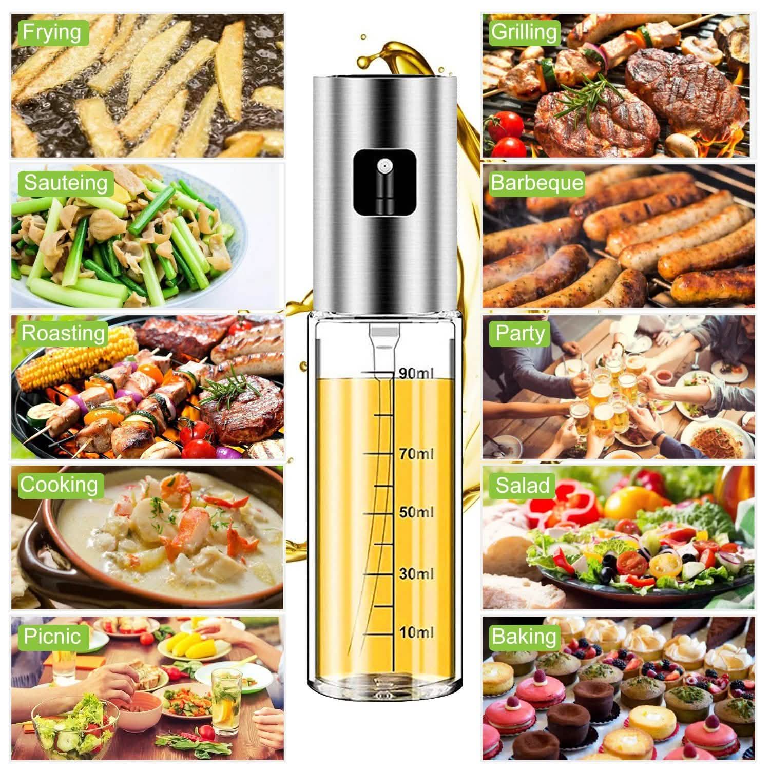 2-Pieces: Oil Dispenser Mister Refillable Stainless Steel Glass Vinegar with Measurement Oil Control Diet Kitchen Tools & Gadgets - Tophatter Daily Deals