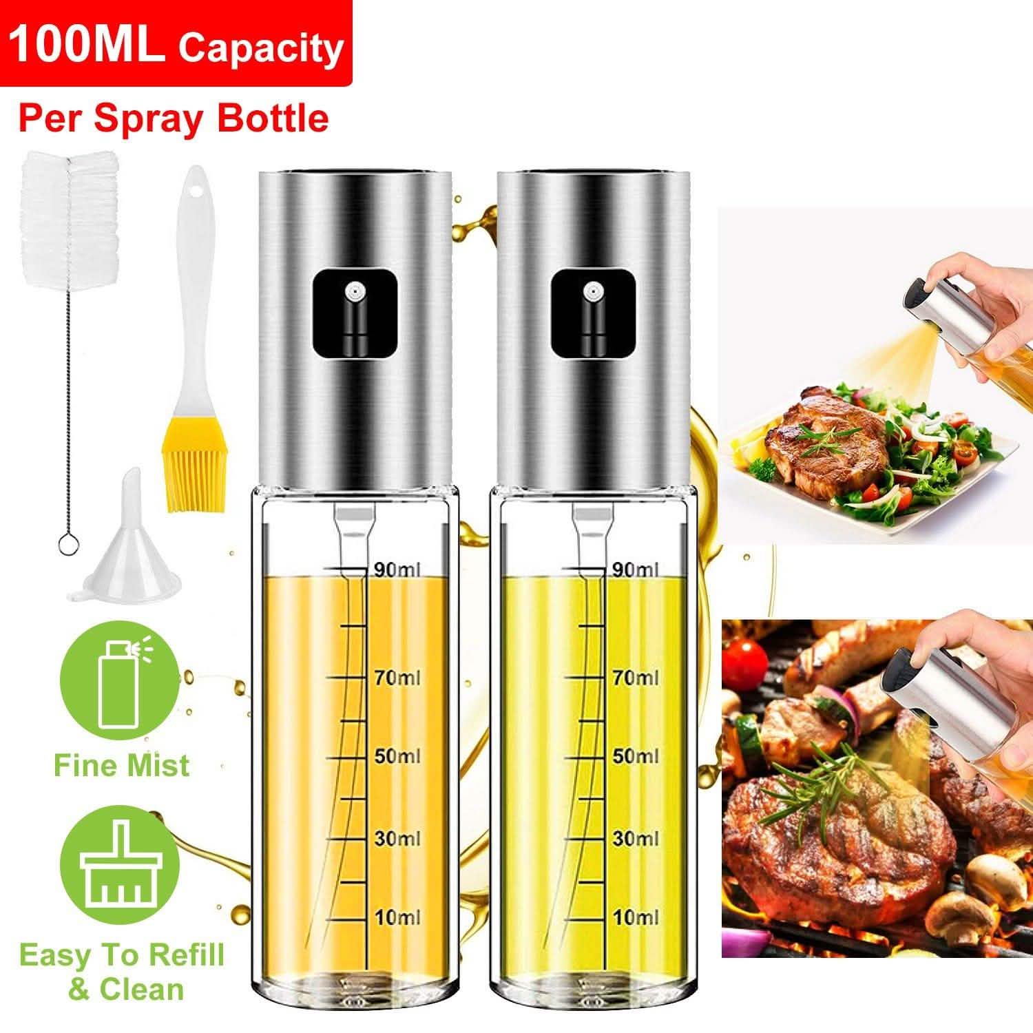 2-Pieces: Oil Dispenser Mister Refillable Stainless Steel Glass Vinegar with Measurement Oil Control Diet Kitchen Tools & Gadgets - Tophatter Daily Deals