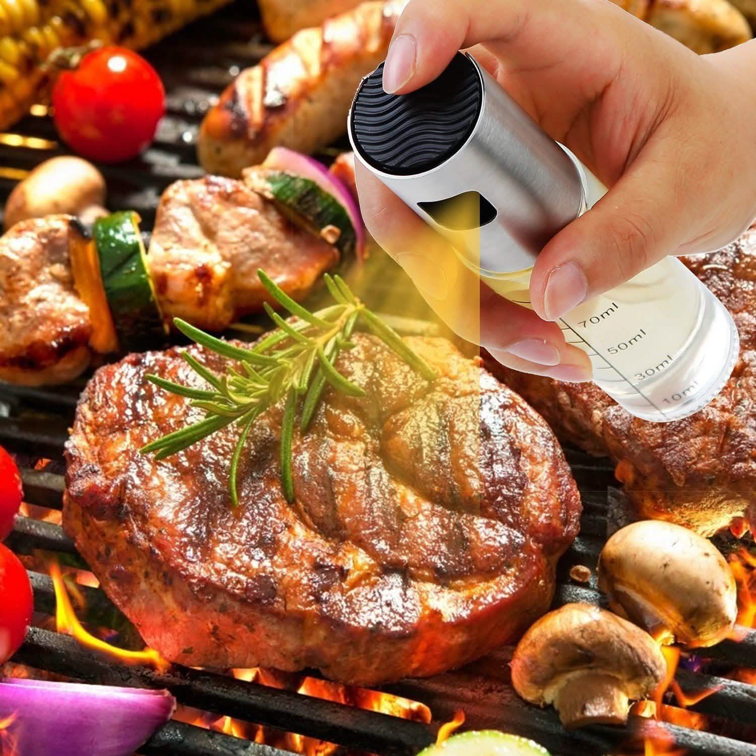 2-Pieces: Oil Dispenser Mister Refillable Stainless Steel Glass Vinegar with Measurement Oil Control Diet Kitchen Tools & Gadgets - Tophatter Daily Deals