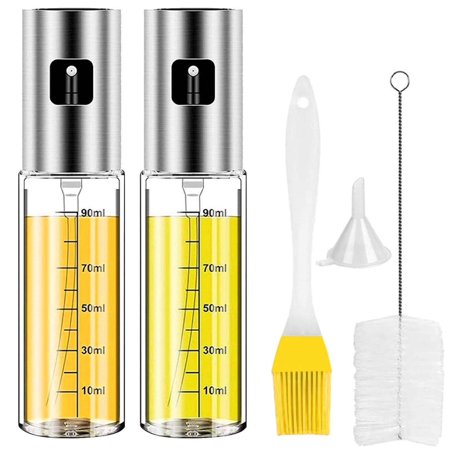 2-Pieces: Oil Dispenser Mister Refillable Stainless Steel Glass Vinegar with Measurement Oil Control Diet Kitchen Tools & Gadgets - Tophatter Daily Deals