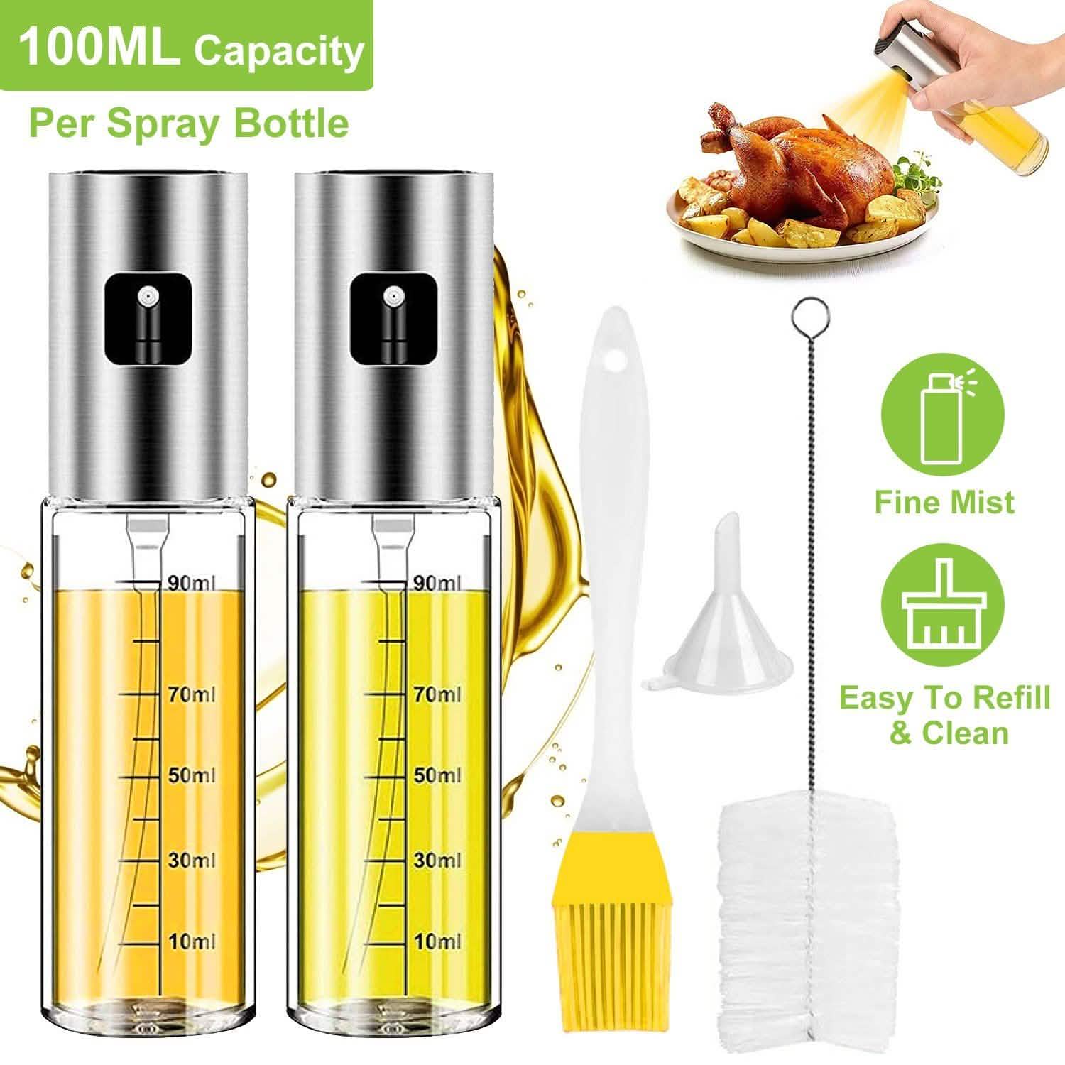 2-Pieces: Oil Dispenser Mister Refillable Stainless Steel Glass Vinegar with Measurement Oil Control Diet Kitchen Tools & Gadgets - Tophatter Daily Deals