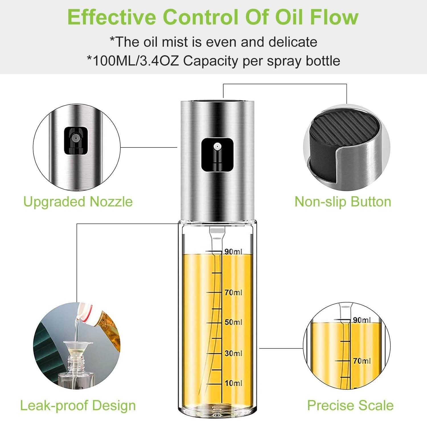 2-Pieces: Oil Dispenser Mister Refillable Stainless Steel Glass Vinegar with Measurement Oil Control Diet Kitchen Tools & Gadgets - Tophatter Daily Deals