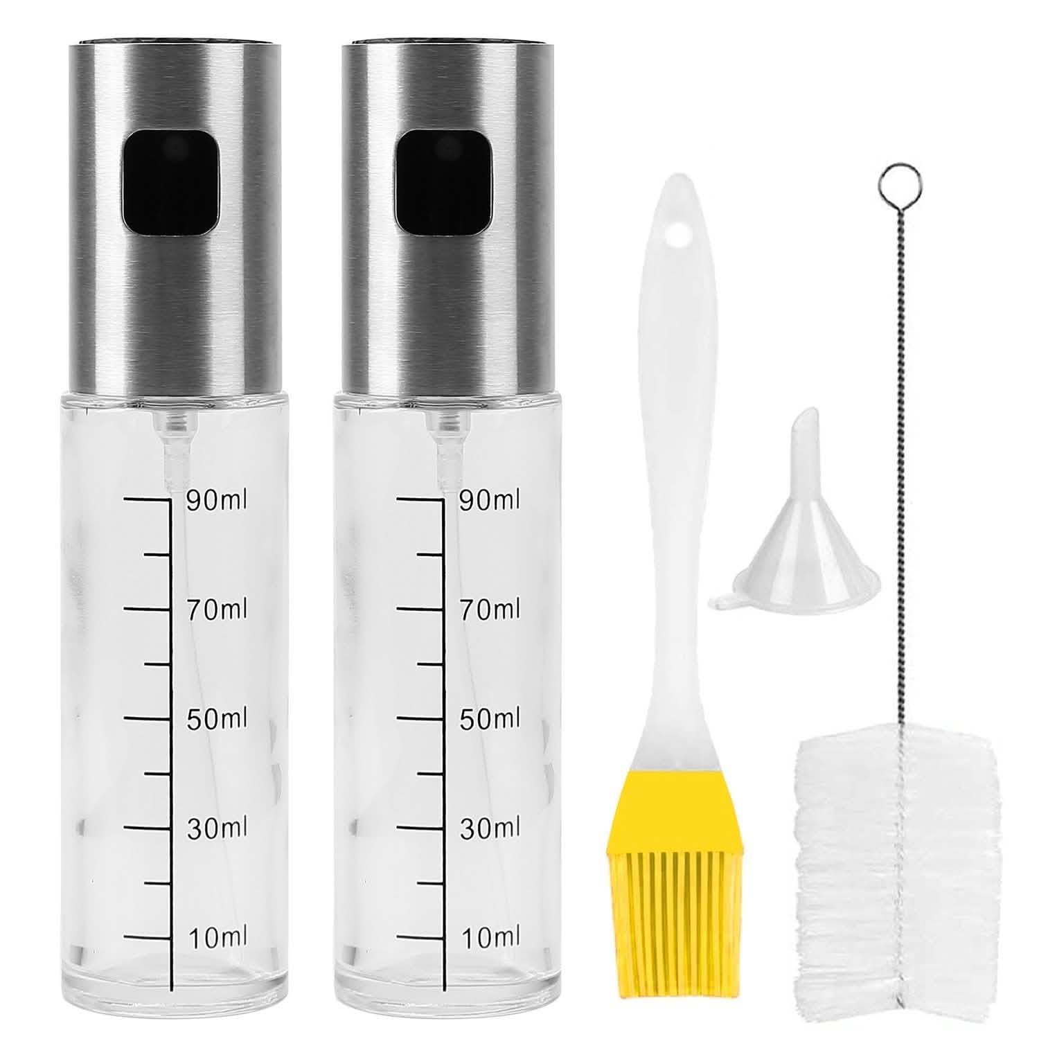 2-Pieces: Oil Dispenser Mister Refillable Stainless Steel Glass Vinegar with Measurement Oil Control Diet Kitchen Tools & Gadgets - Tophatter Daily Deals