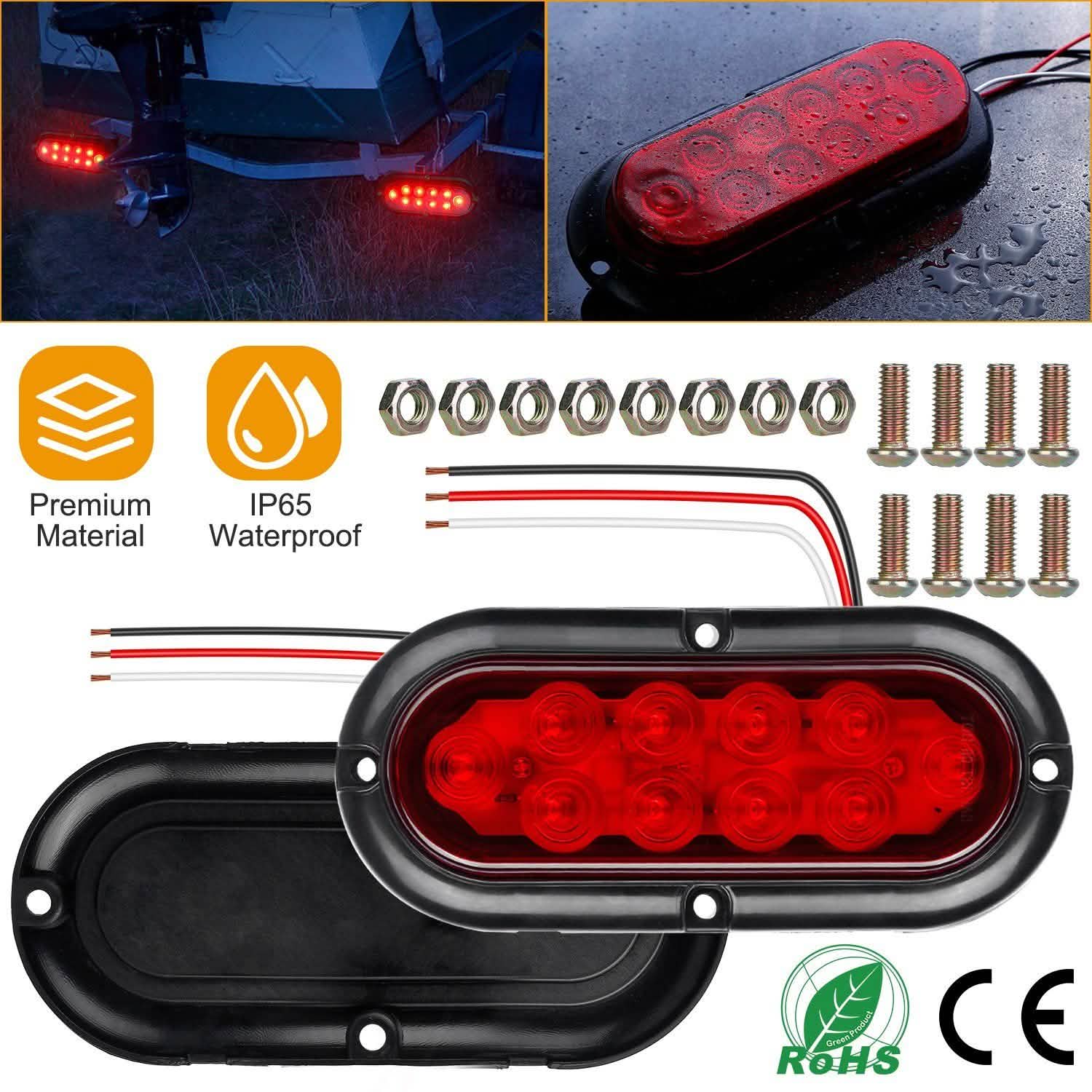 2-Pieces: Oval LED Brake Light 10 LED Lamp Stop Turn Tail Light Automotive - Tophatter Daily Deals