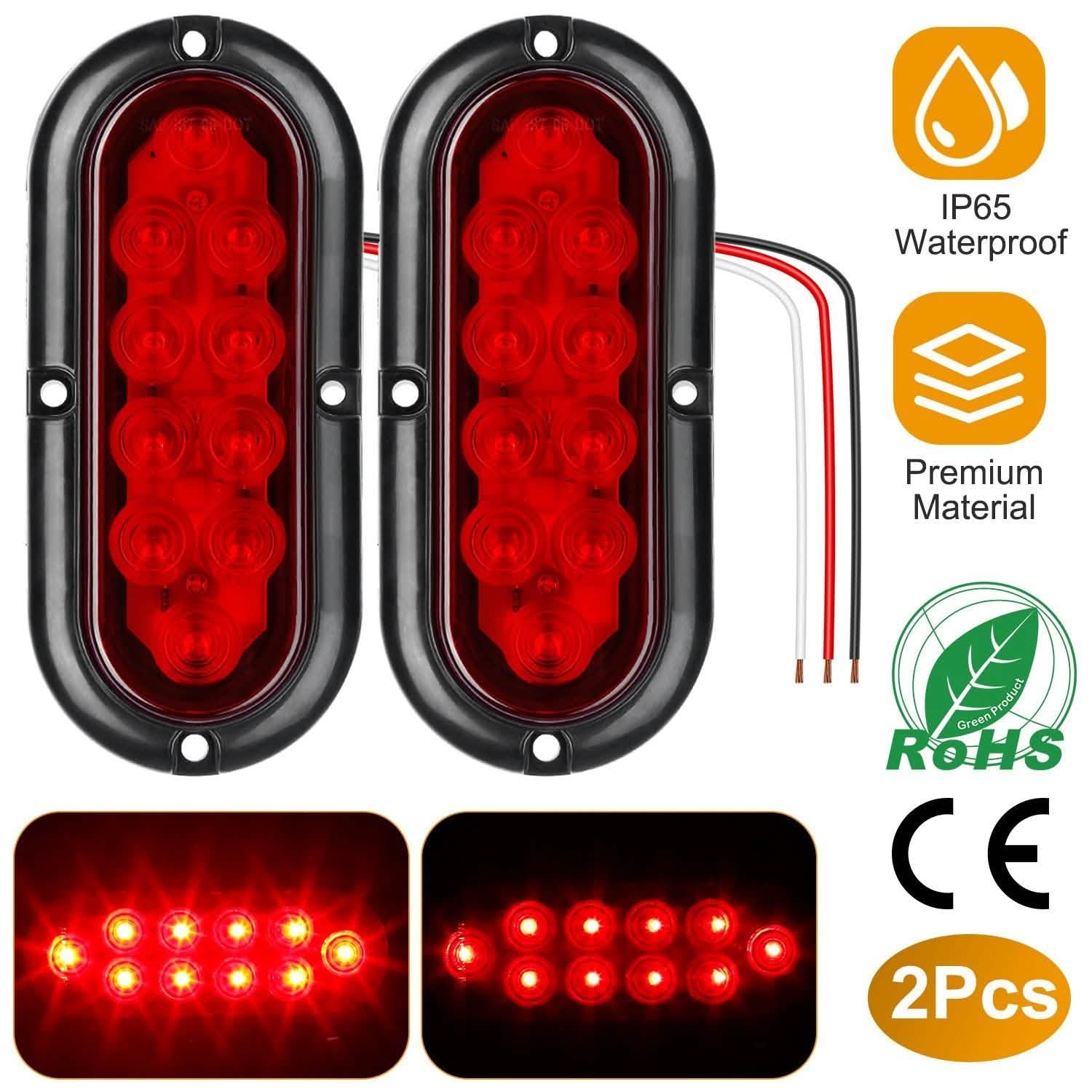 2-Pieces: Oval LED Brake Light 10 LED Lamp Stop Turn Tail Light Automotive - Tophatter Daily Deals