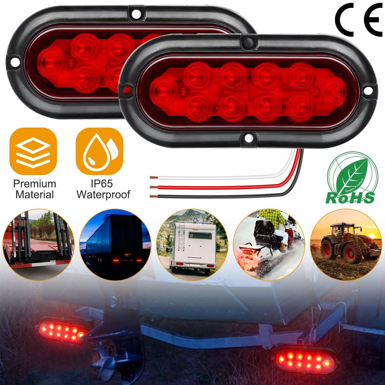 2-Pieces: Oval LED Brake Light 10 LED Lamp Stop Turn Tail Light Automotive - Tophatter Daily Deals
