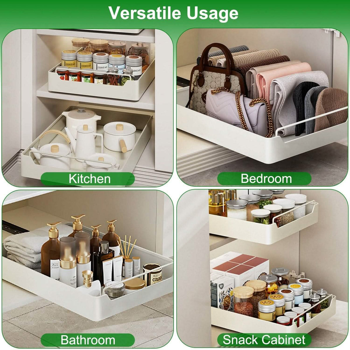 2-Pieces: Pull Out Cabinet Organizers Kitchen Storage - Tophatter Daily Deals