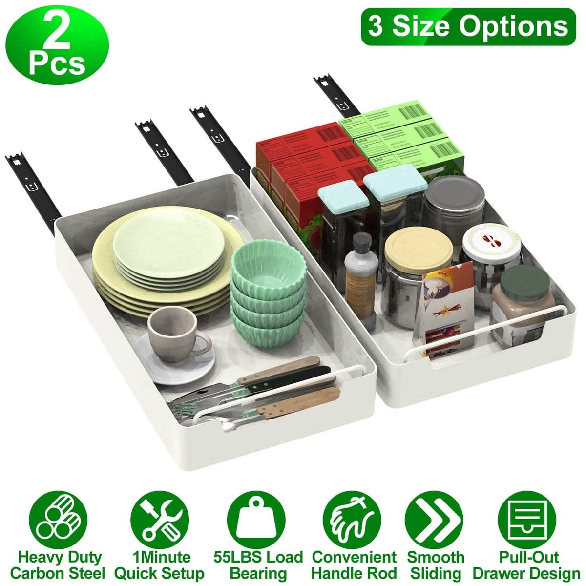 2-Pieces: Pull Out Cabinet Organizers Kitchen Storage - Tophatter Daily Deals