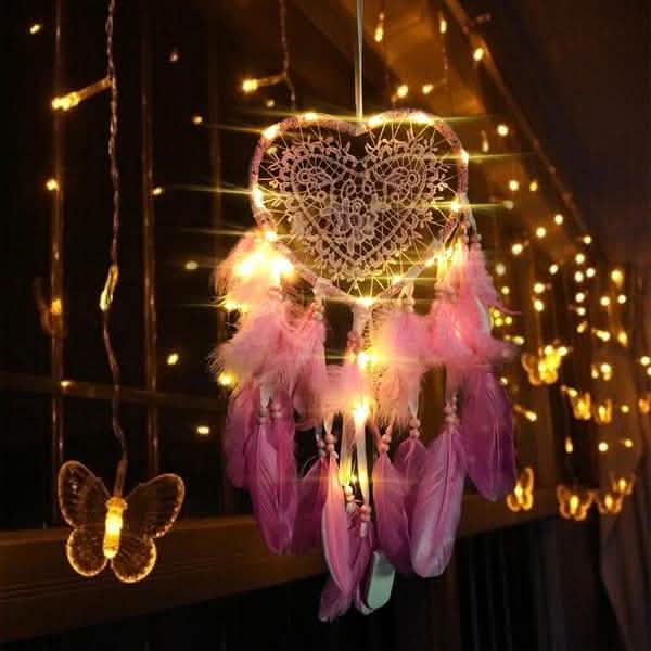 2-Pieces: Romantic LED Dream Catcher with Feather Dreamcatcher Night Light Furniture & Decor - Tophatter Daily Deals