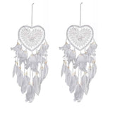 2-Pieces: Romantic LED Dream Catcher with Feather Dreamcatcher Night Light White Furniture & Decor - Tophatter Daily Deals
